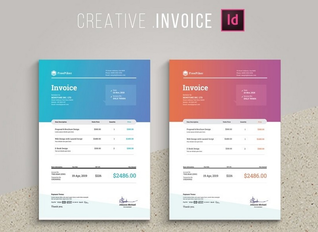 50 Best Invoice Templates For InDesign U0026 Illustrator Free 