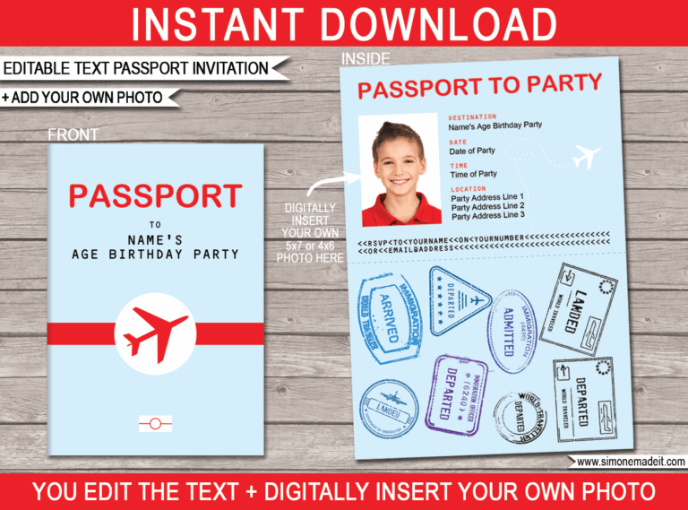 Airplane Party Passport Invitations Template