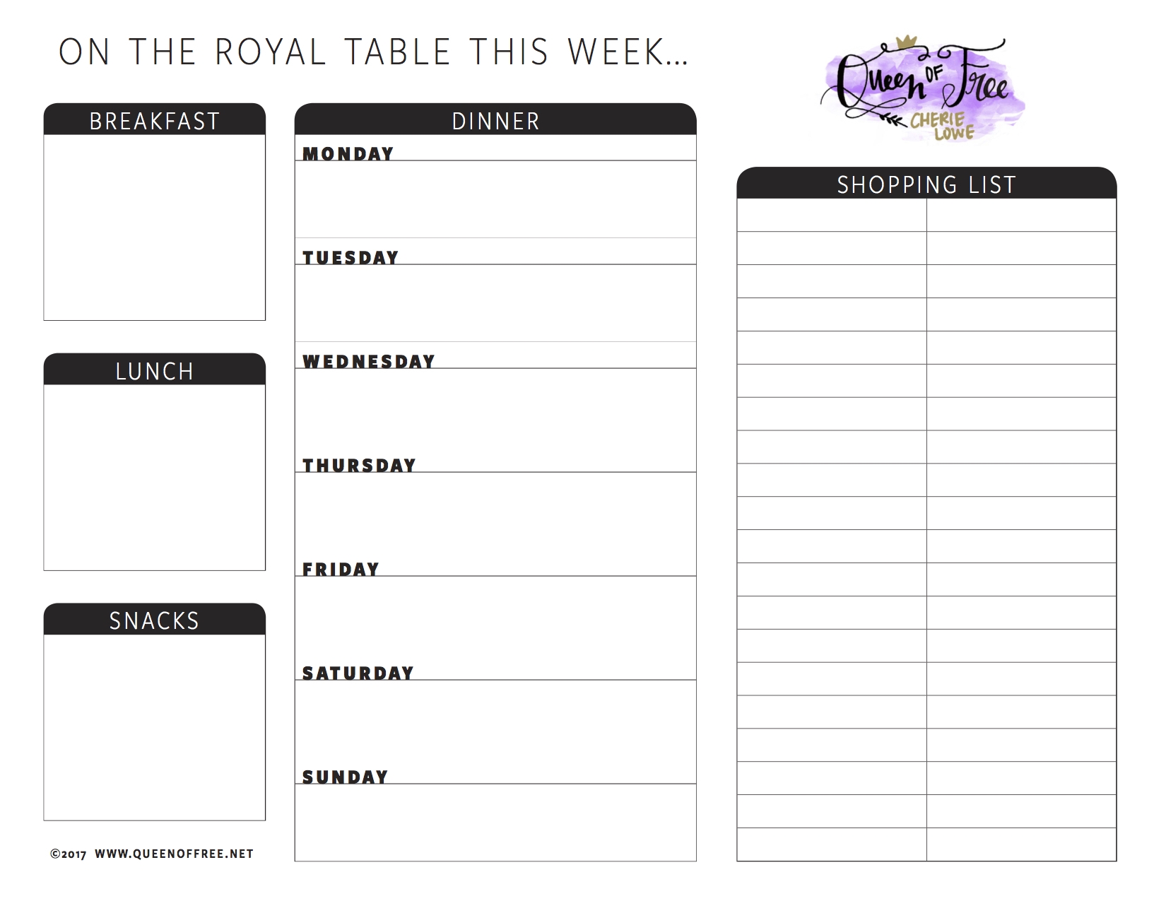 Weekly Menu Planner Template Printable Free