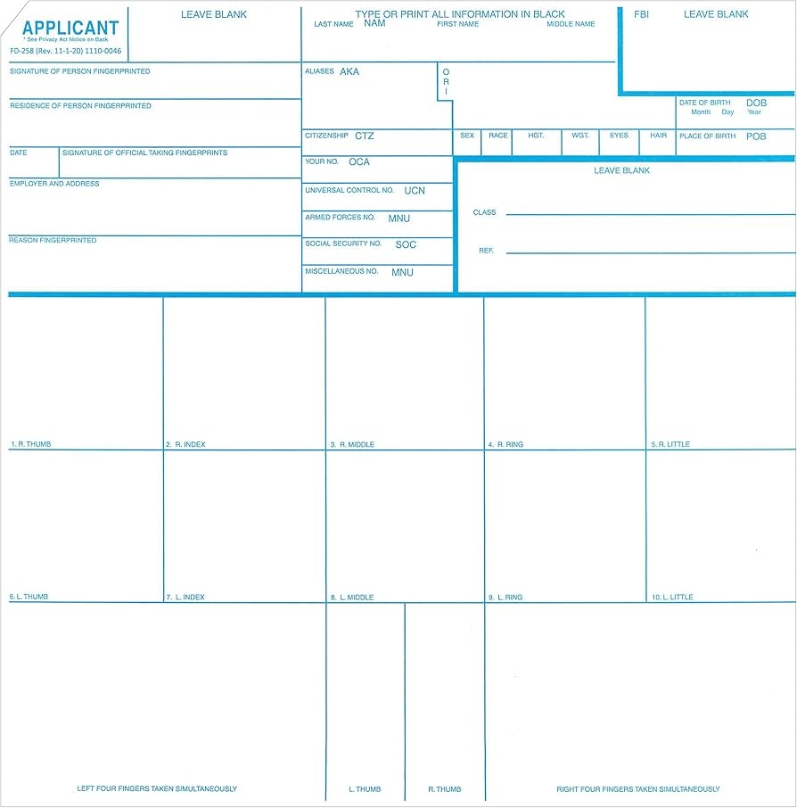 Amazon Fingerprint Cards Applicant FD 258 5 Cards Office Products