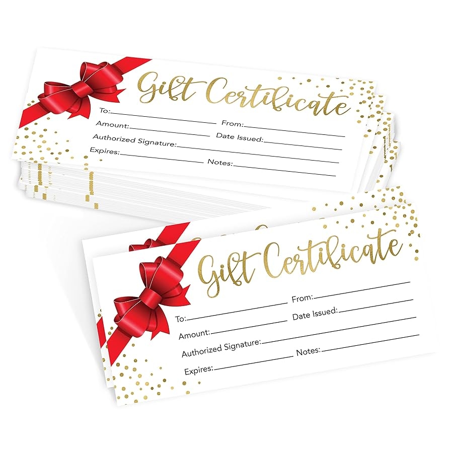 Amazon Hadley Designs 25 4x9 Christmas Gift Certificates For Business Gifts For Clients Gift Cards For Small Business Gift Certificates Christmas Blank Gift Certificates For Spa Salon Restaurants Office Products