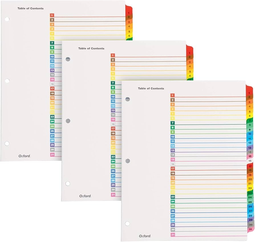 Free Printable 31 Tab Template