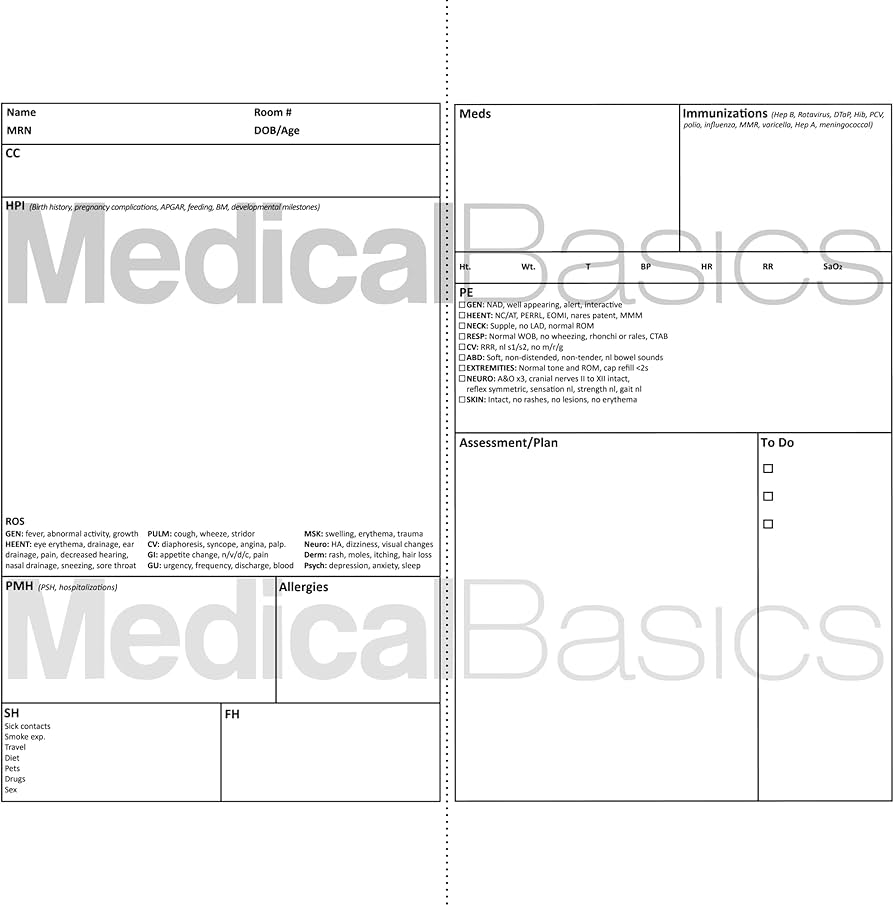 Amazon Pediatrics Hu0026P Notebook Medical History And Physical Notebook 100 Medical Templates With Perforations Office Products