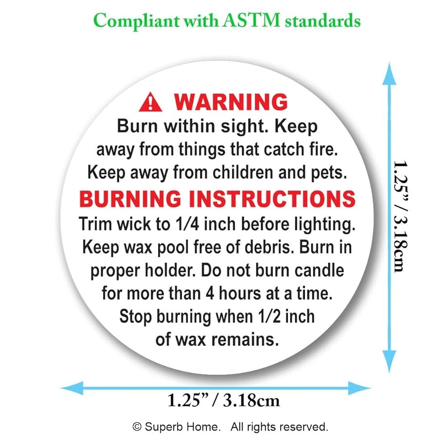Amazon Superb Home 100 Pcs 1 25 Inch ASTM Compliant Candle Warning Labels Stickers Tearproof Waterproof Scratchproof Perfect Size Fire Safety Big Text Soy Wax Making Supplies Package Jars Tins Containers Toys