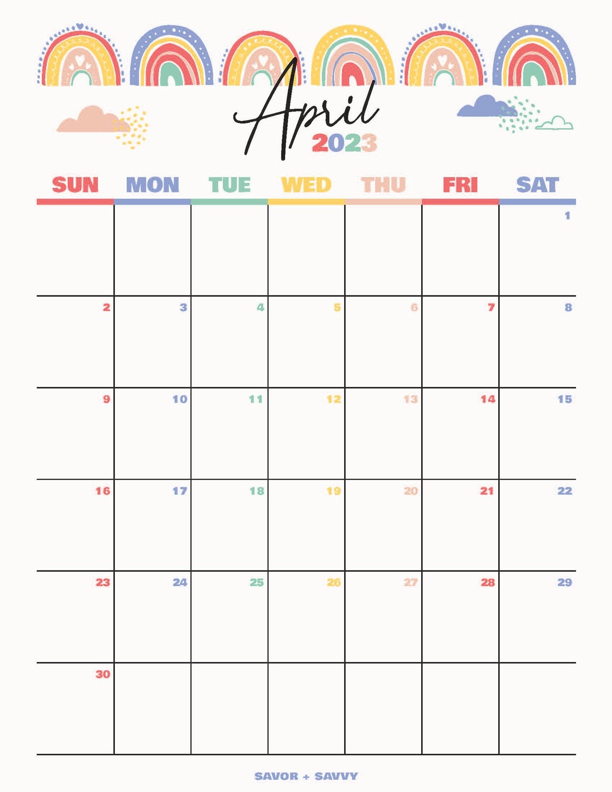 April 2023 Calendar Templates Free Printables Savor Savvy