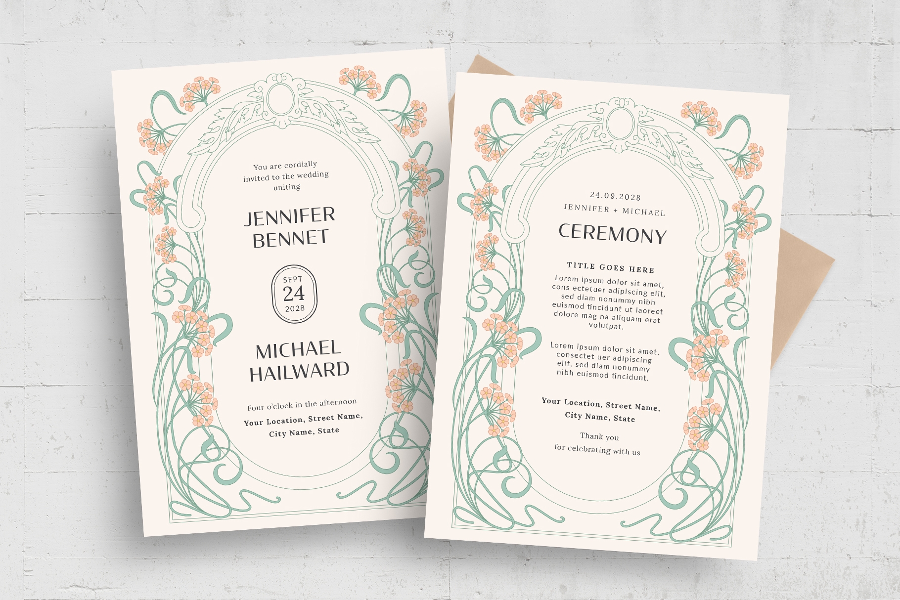 Art Nouveau Wedding Invitation Template BrandPacks