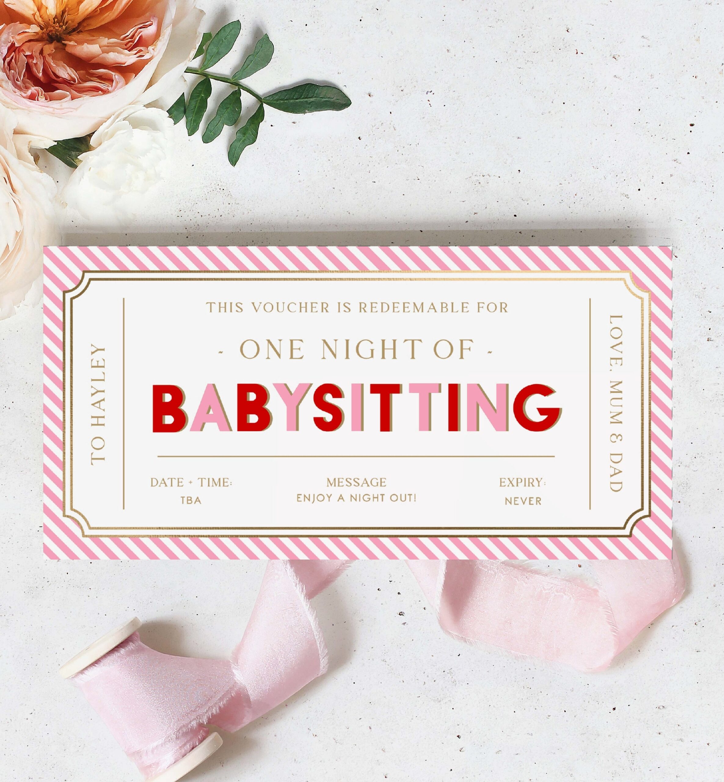 Babysitting Custom Gift Voucher Template Printable Childminding Gift Certificate Childminding Date Night Voucher Present Coupon Stripe Etsy