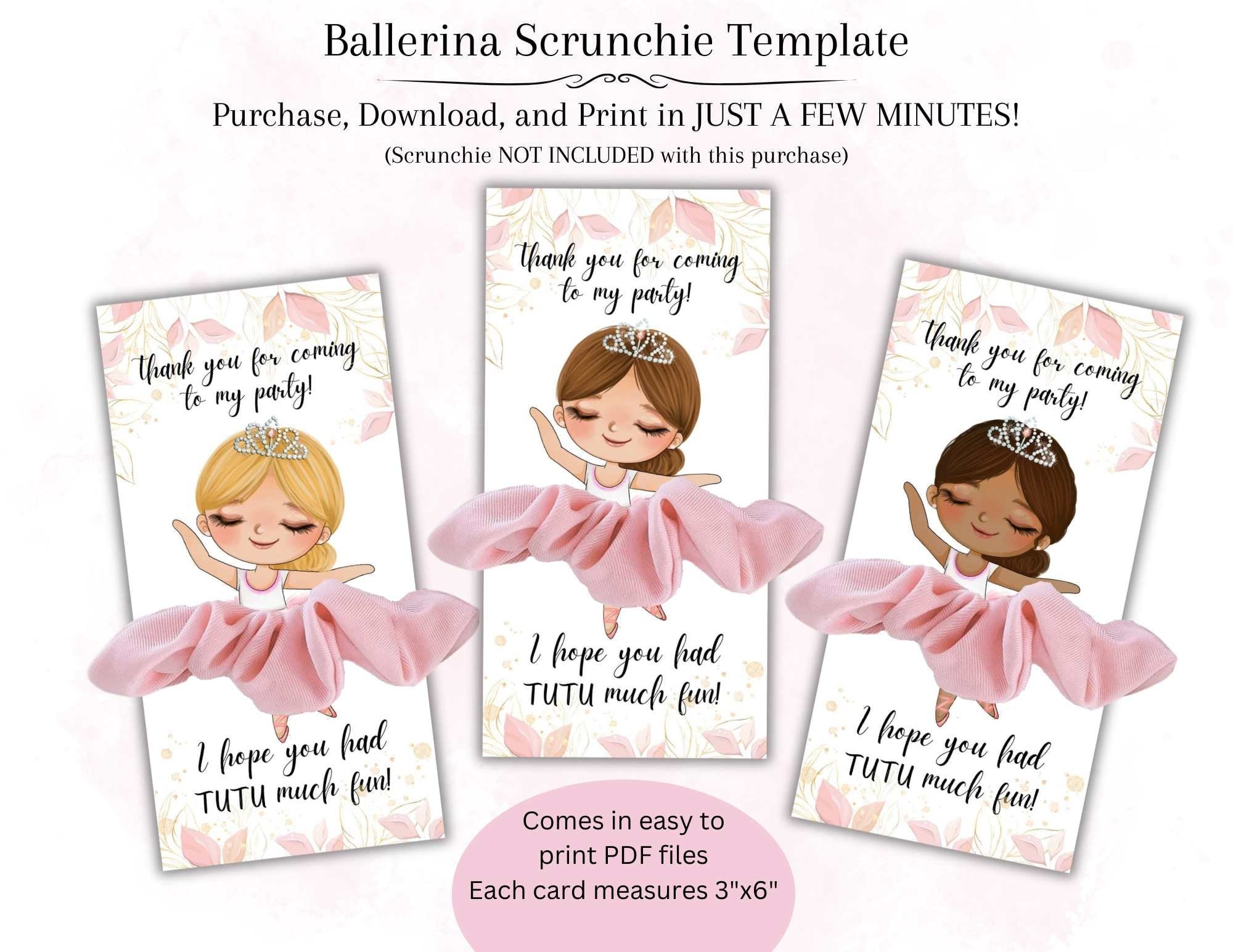 Ballerina Scrunchie Card Template Ballet Dancer Party Favor Ballerina Princess Tag Scrunchie Holder Digital Download Etsy