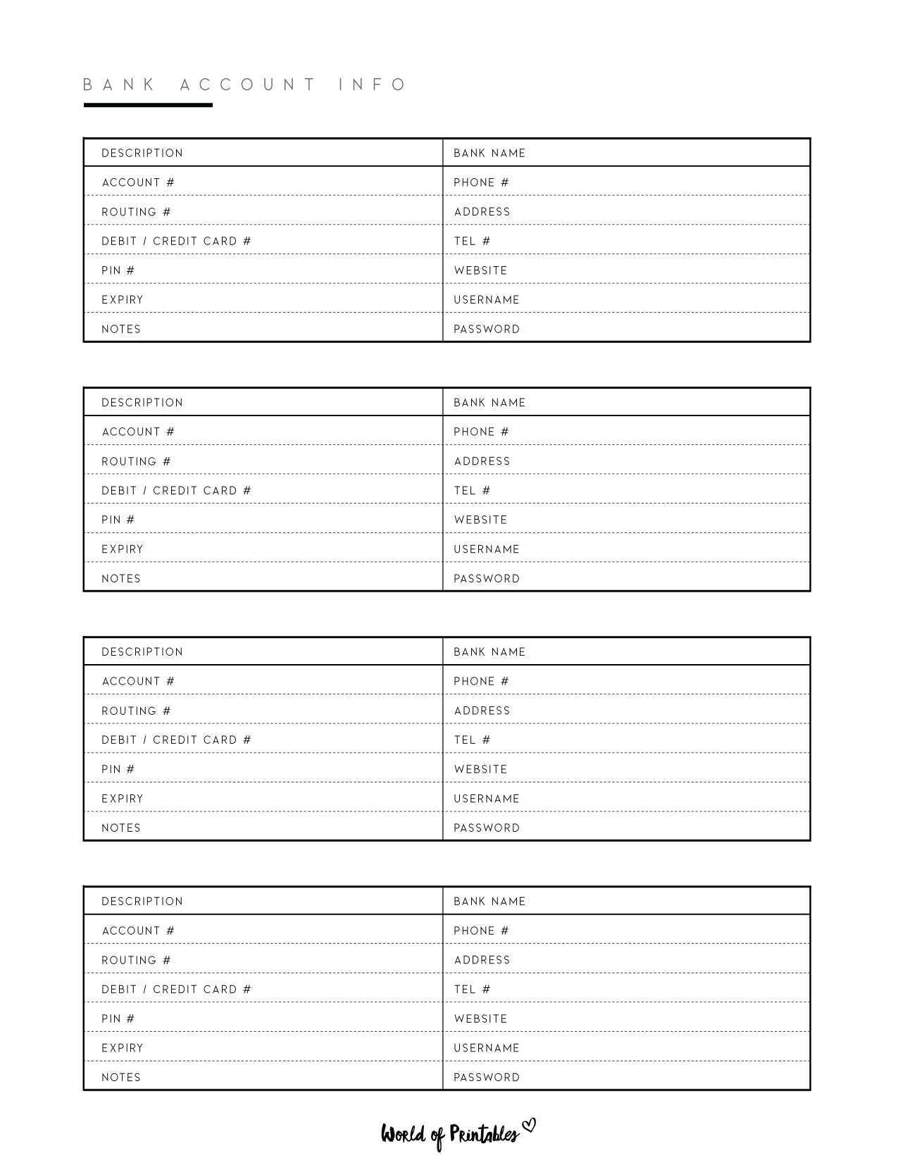 Bank Information Templates World Of Printables