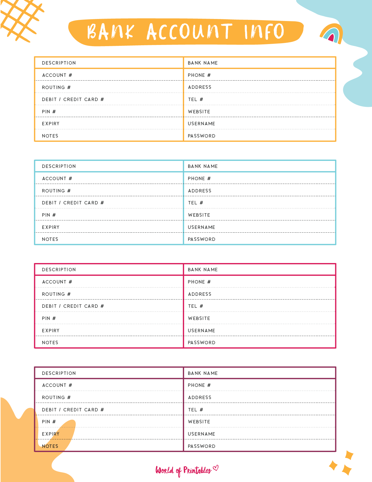 Bank Information Templates World Of Printables