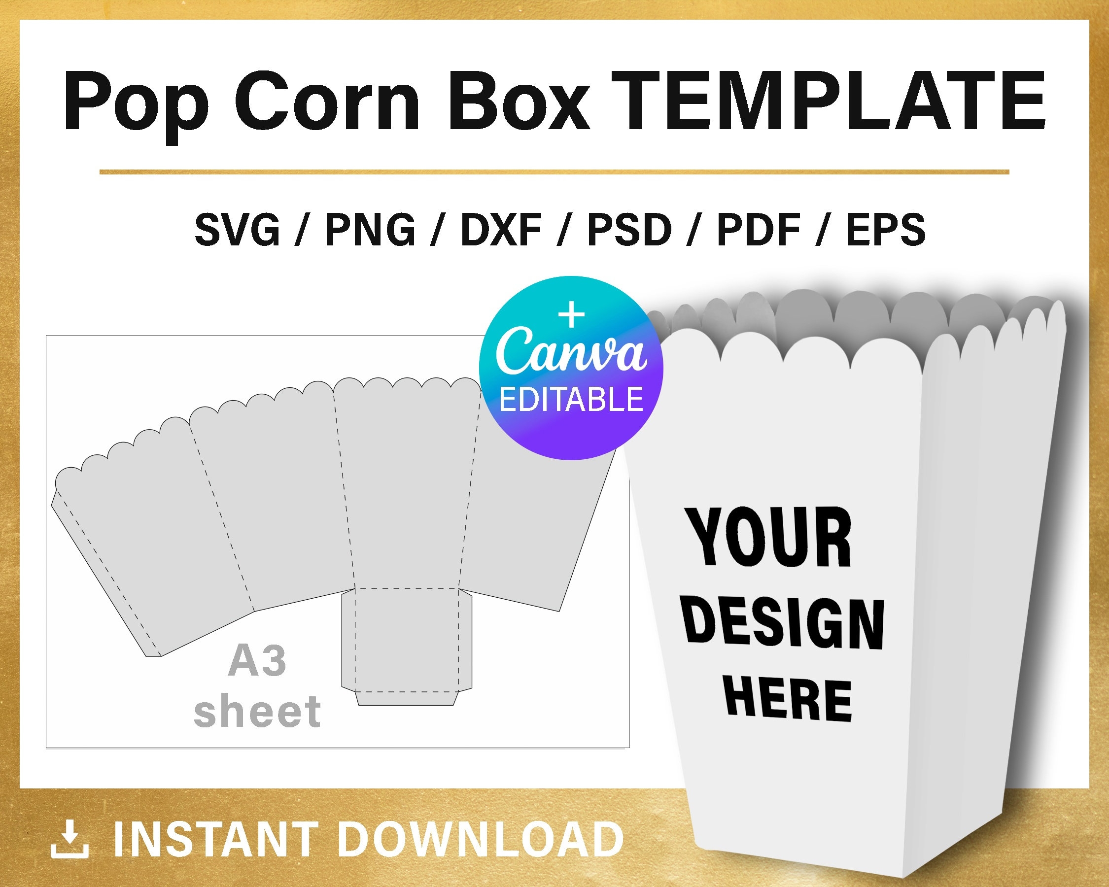 Big Popcorn Box Blank Template DIY Party Favor Decorations A3 