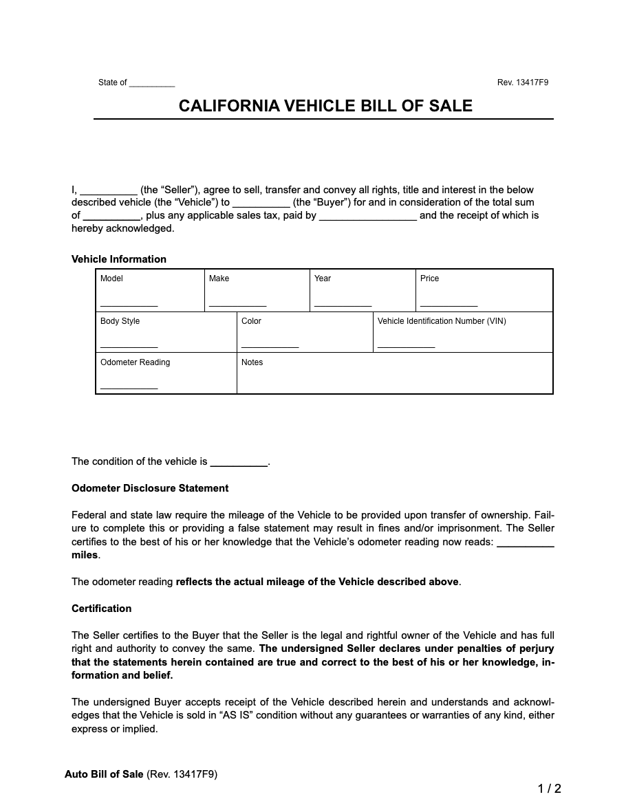 Bill Of Sale Form Sublest Shopping For