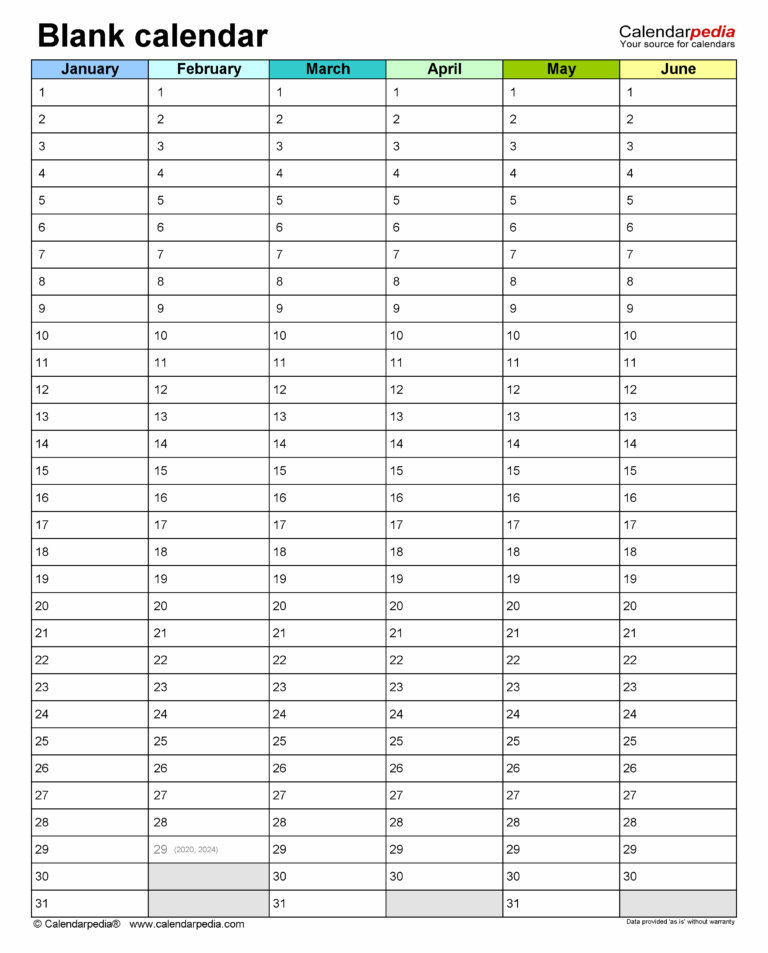 Blank Calendars Free Printable PDF Templates