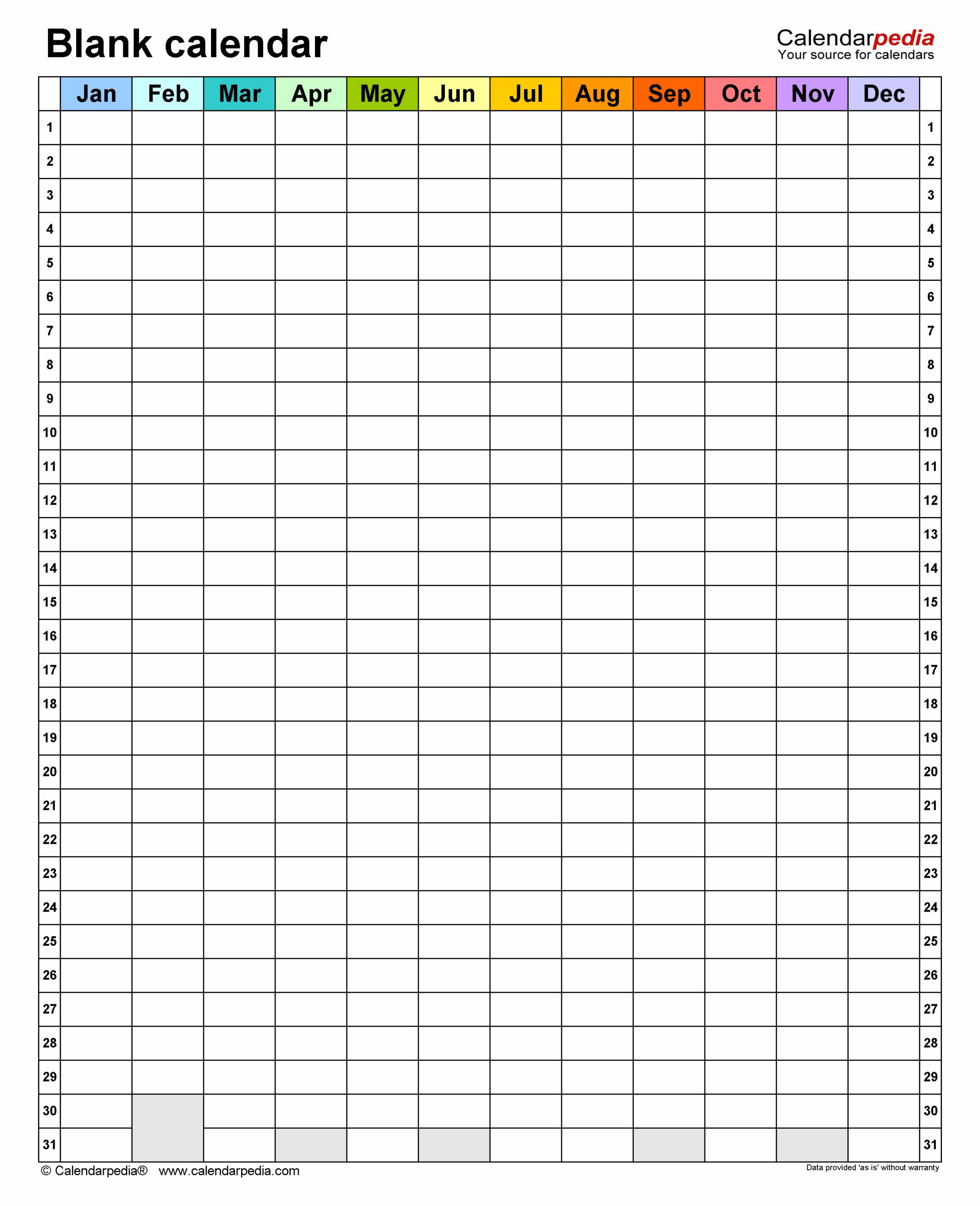 Blank Calendars Free Printable PDF Templates