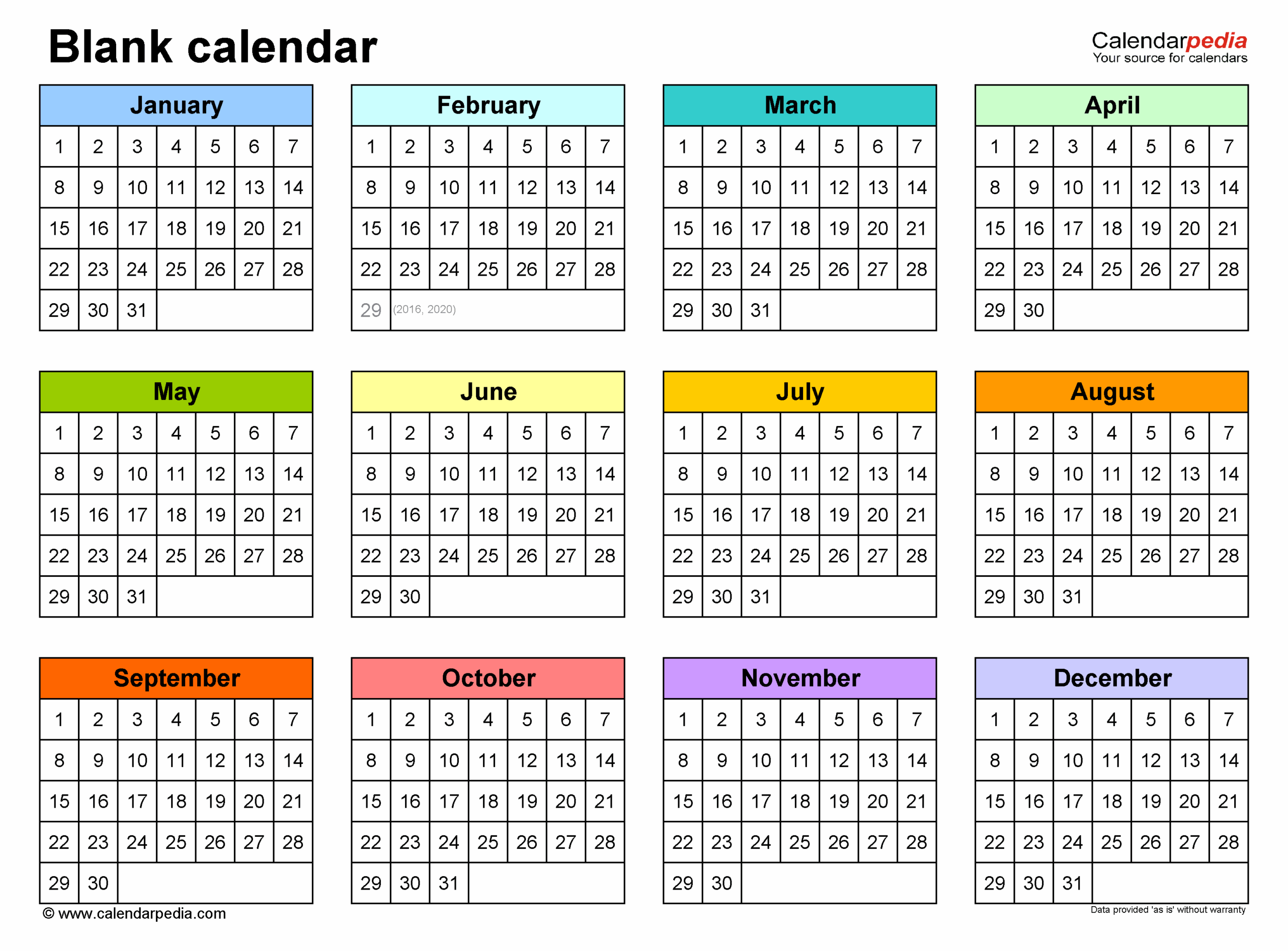 Free Printable 12 Month Calendar Templates