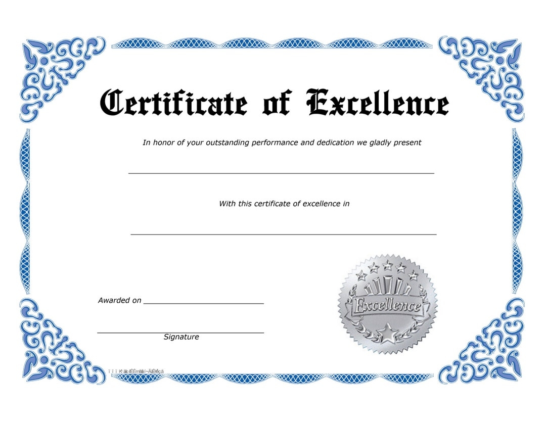 Blank Certificate Of Excellence Etsy Blank Certificate Of Excellence Etsy
