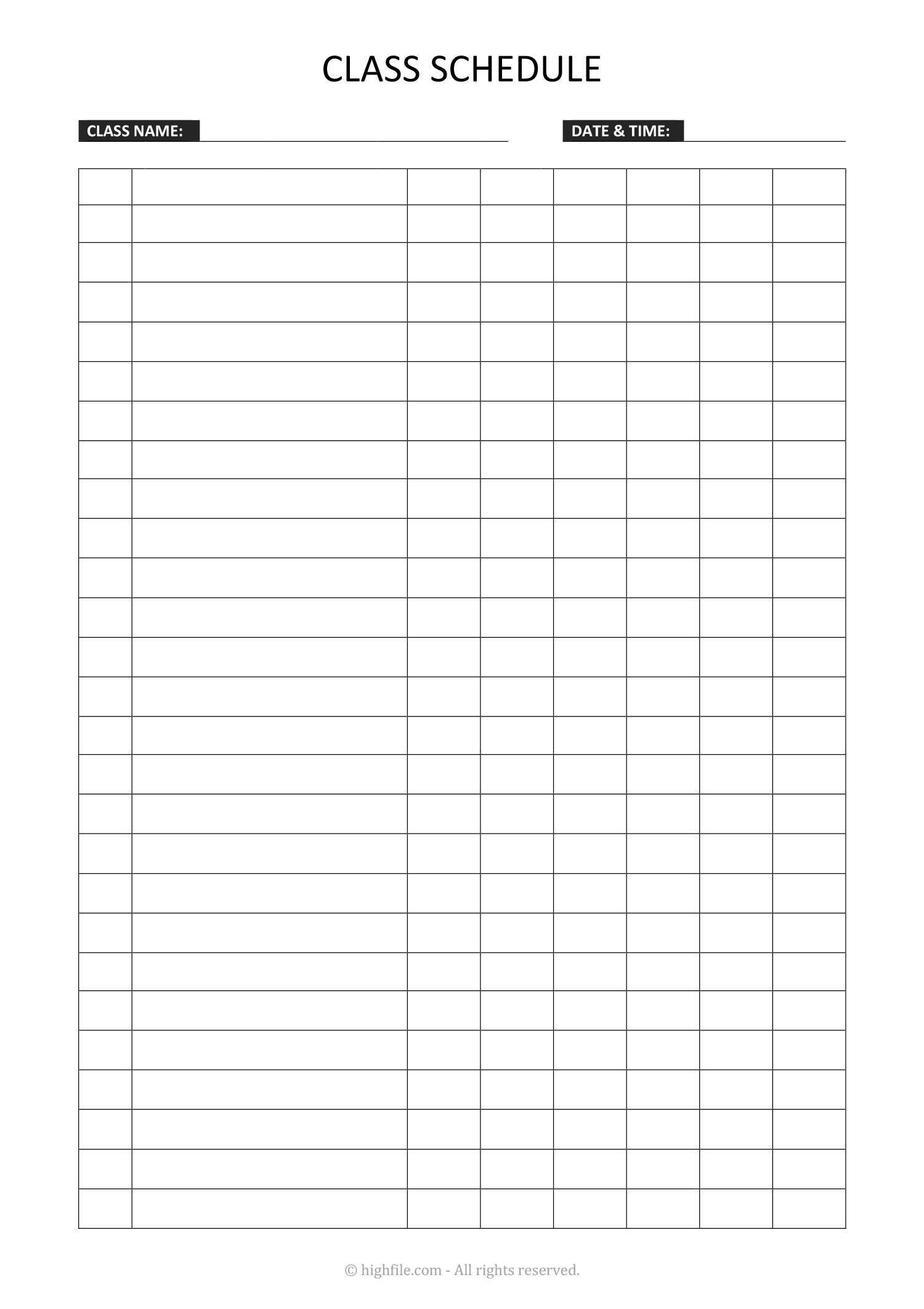 Free Printable Class Schedue Templates