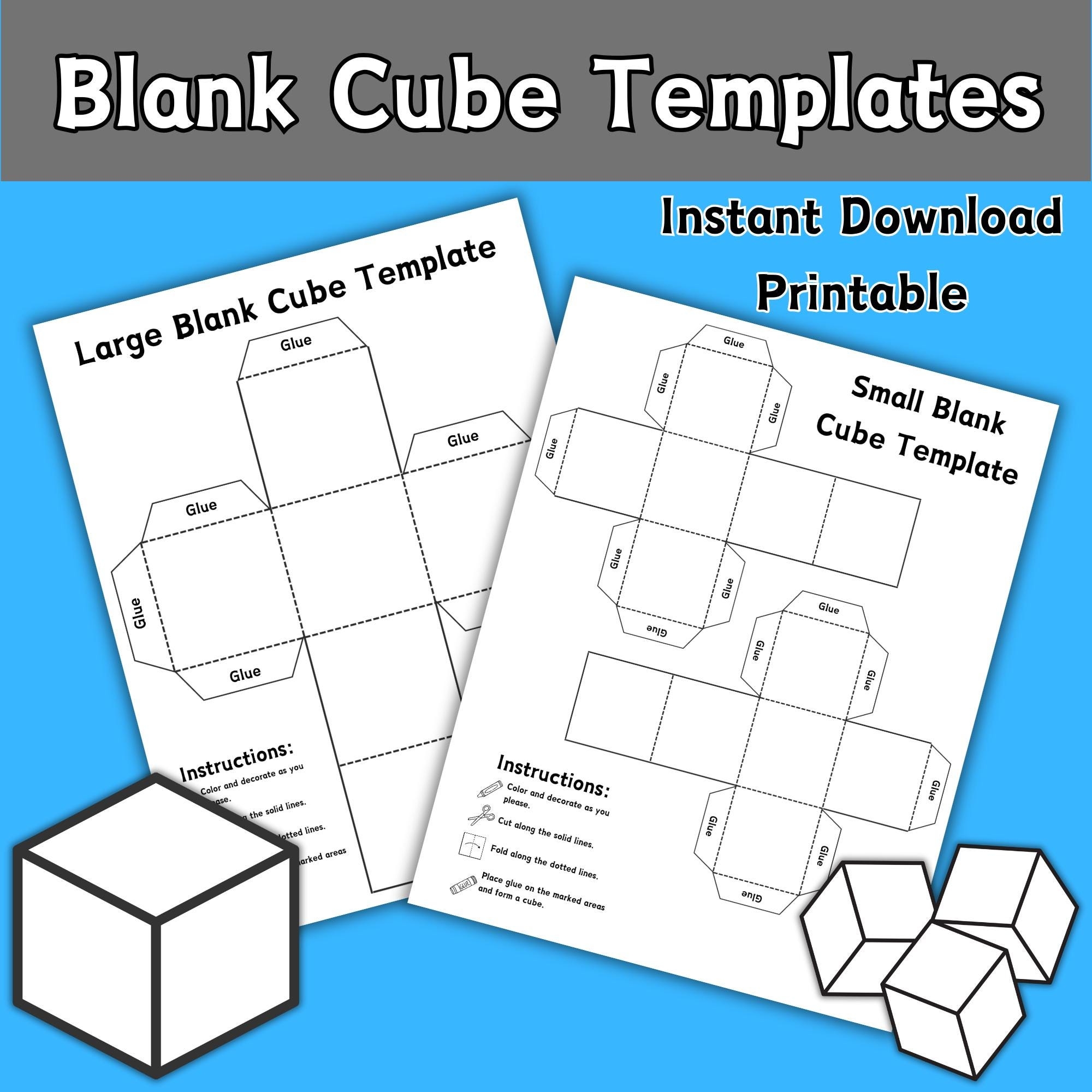 Blank Cube Templates Printable Blank Story Cube Pattern Activity Sheet Folding Paper Cube Craft For Kids Large U0026 Small Plain Cube Sizes