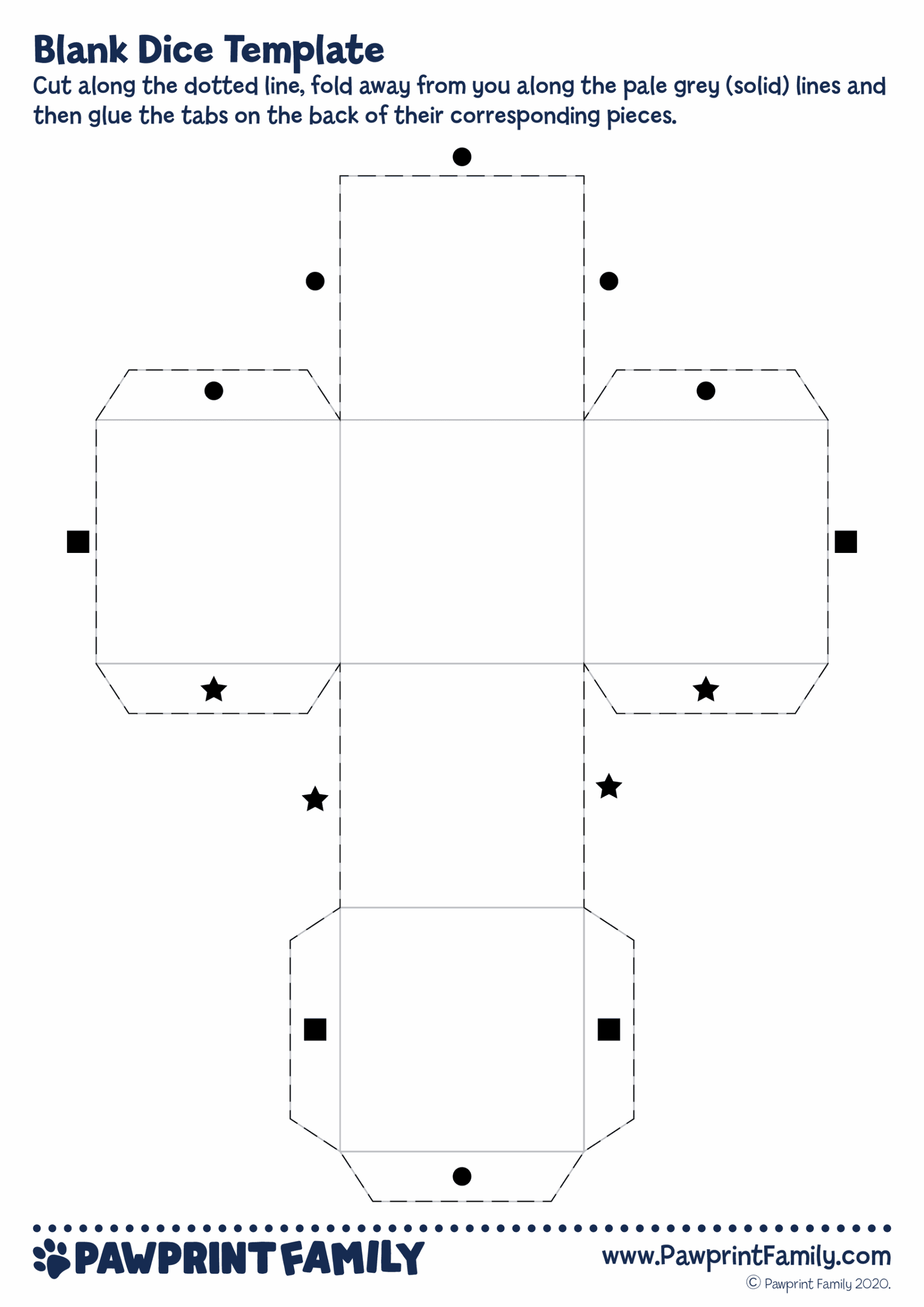 Blank Dice Template Pawprint Family Worksheets Library