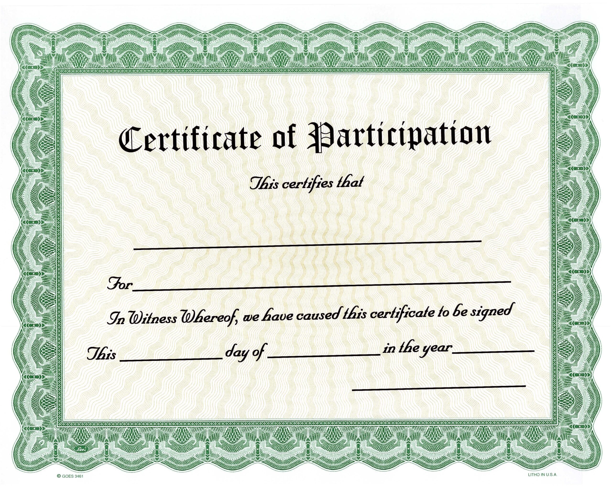 Free Printable Blank Partipation Ceriftic