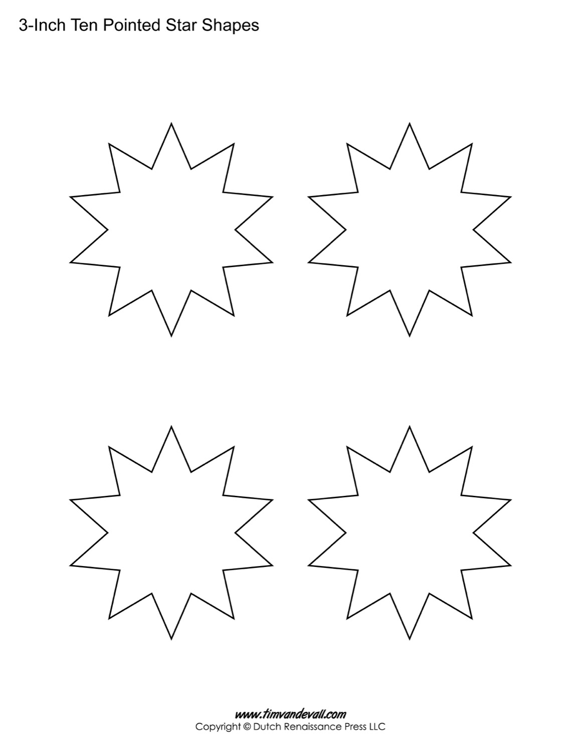 Blank Ten Pointed Star Shapes Printable Star Template For Art Crafts