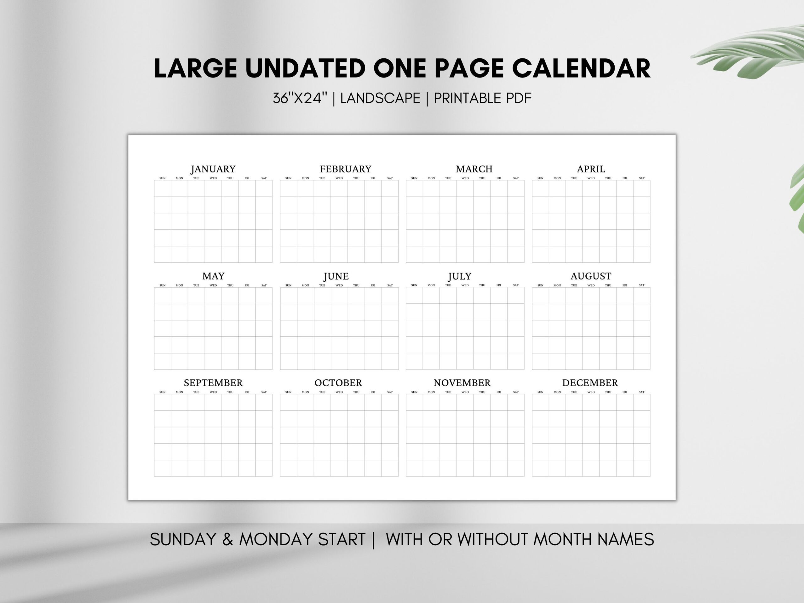 Blank Yearly Calendar Large Perpetual Calendar Undated Year At A 