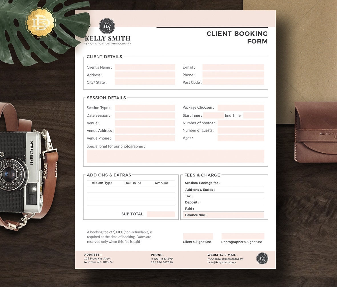 Printable Photography Booking Form Template Free