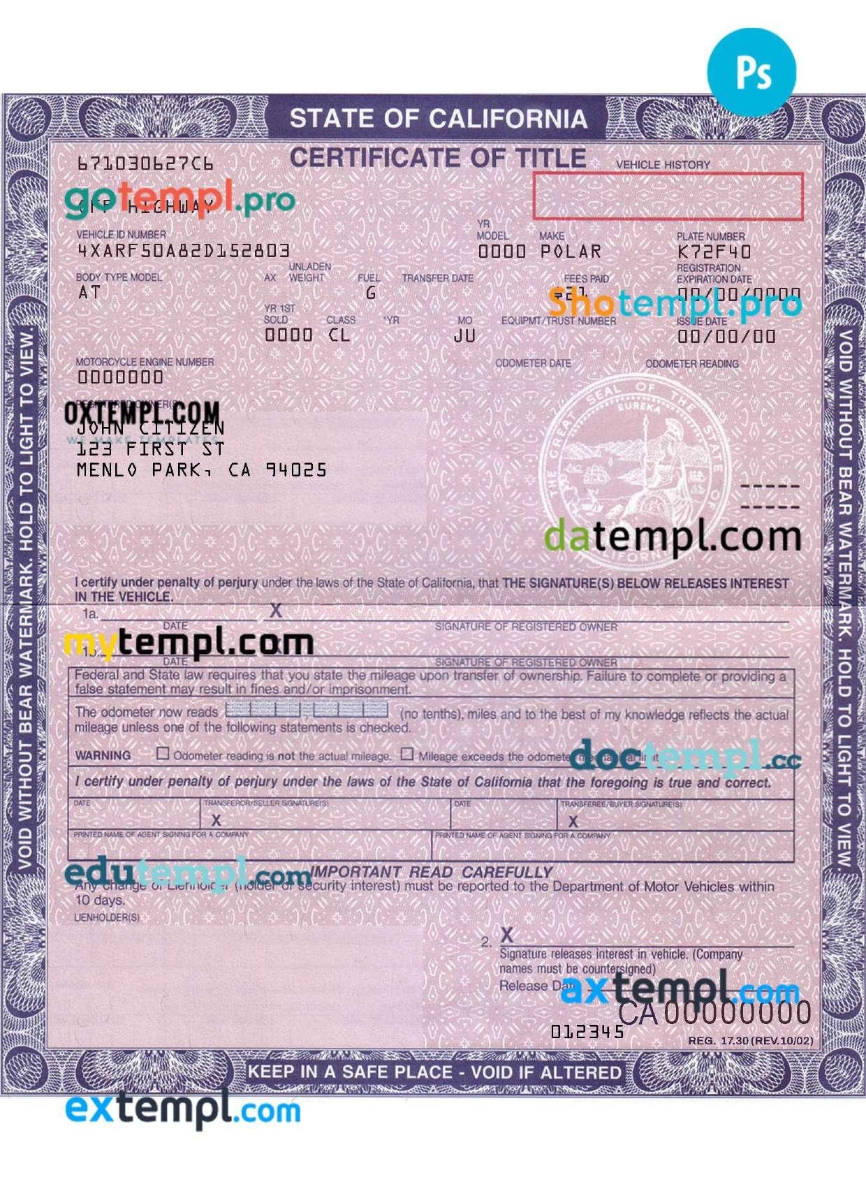 California Certificate Of Title Of A Vehicle car Title Template In PSD Format Fully Editable By Axxtemplis Issuu