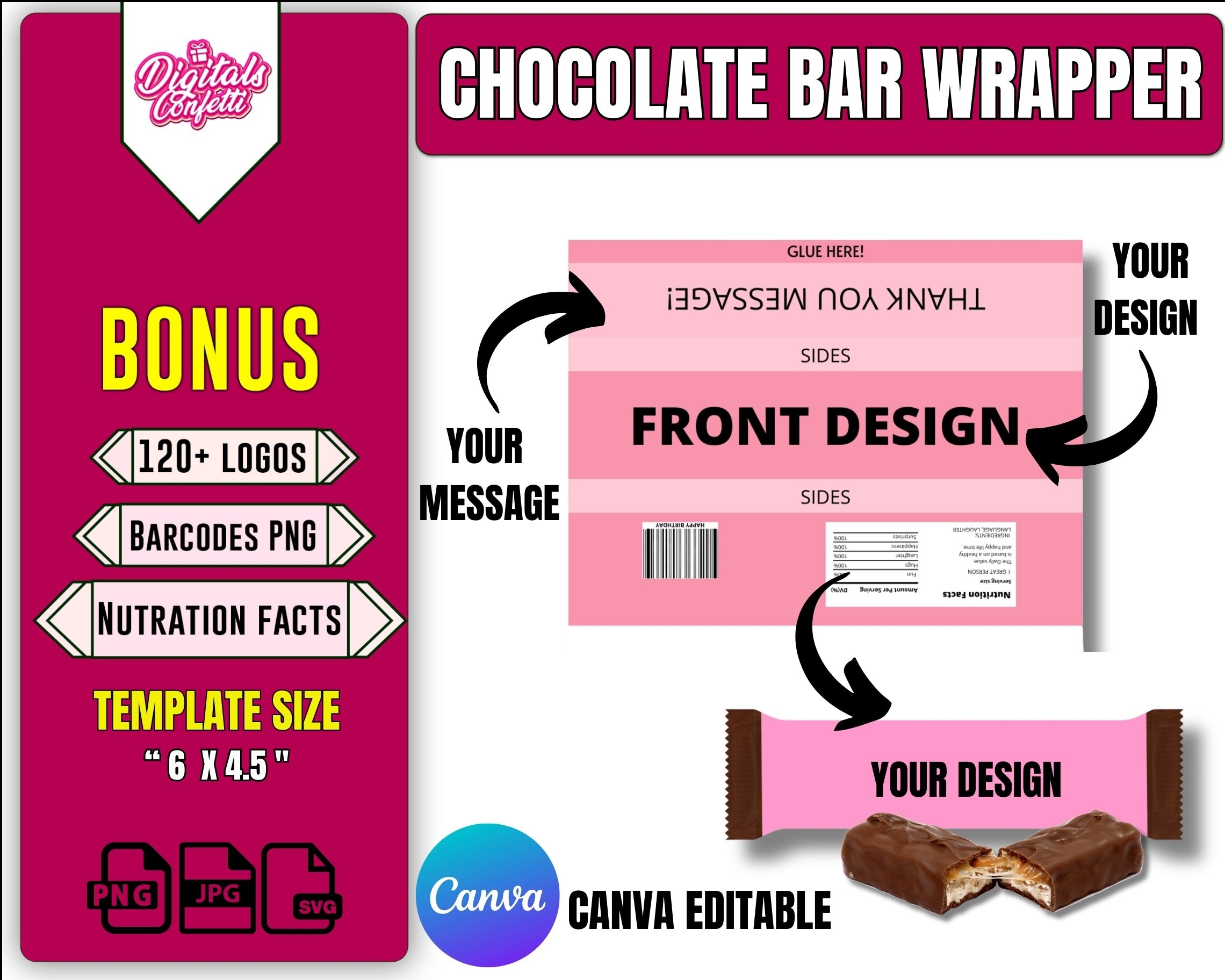 Candy Bar Wrapper Template Candy Bar Wrapper Chocolate Bar Template Chocolate Bar Wrapper Template Wrapper Template Etsy