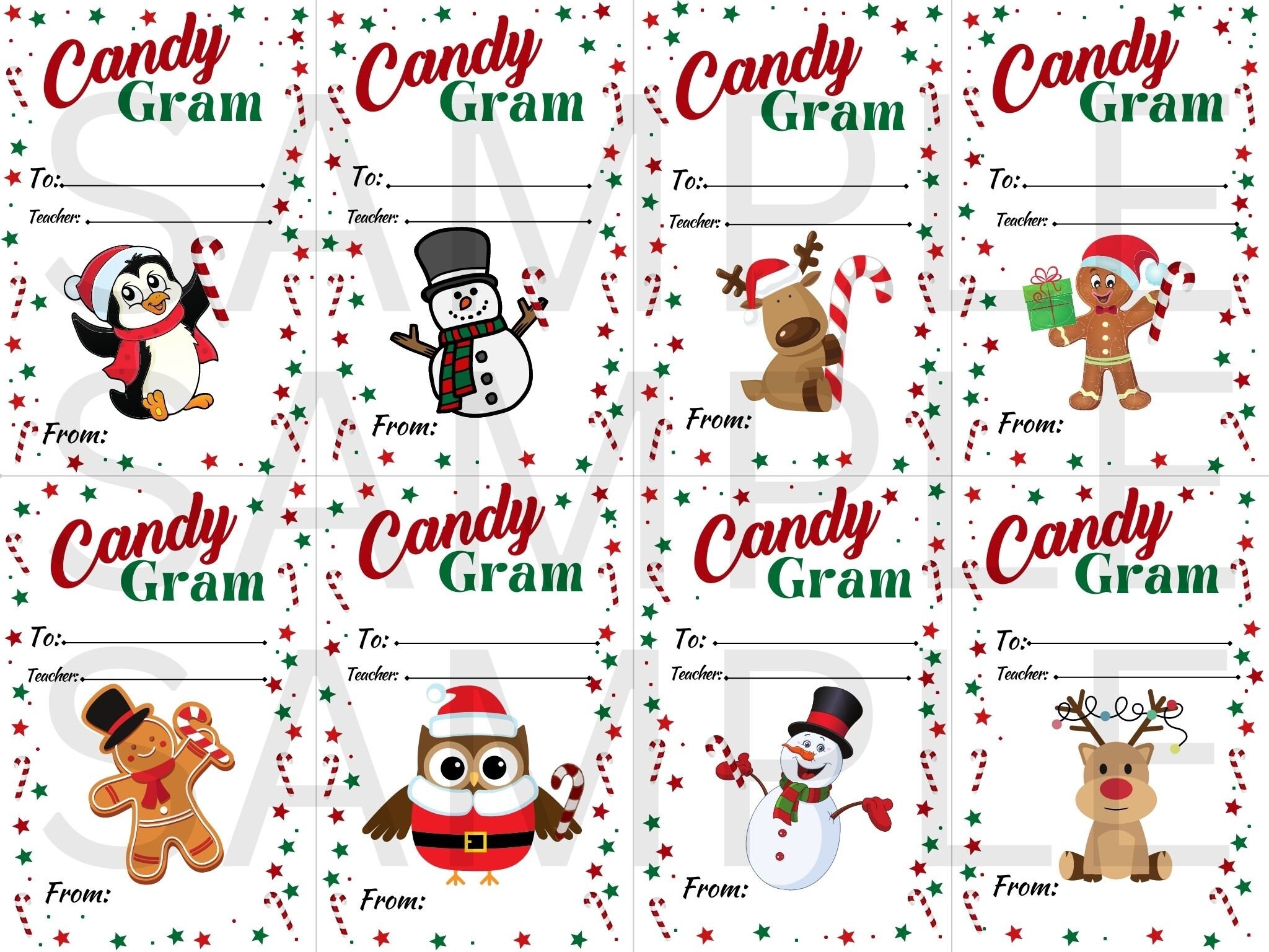 Candy Grams Christmas Candy Cane Gift School PTA PTSA Fundraiser 8 Printable Tags On A Page In Color Pdf Etsy