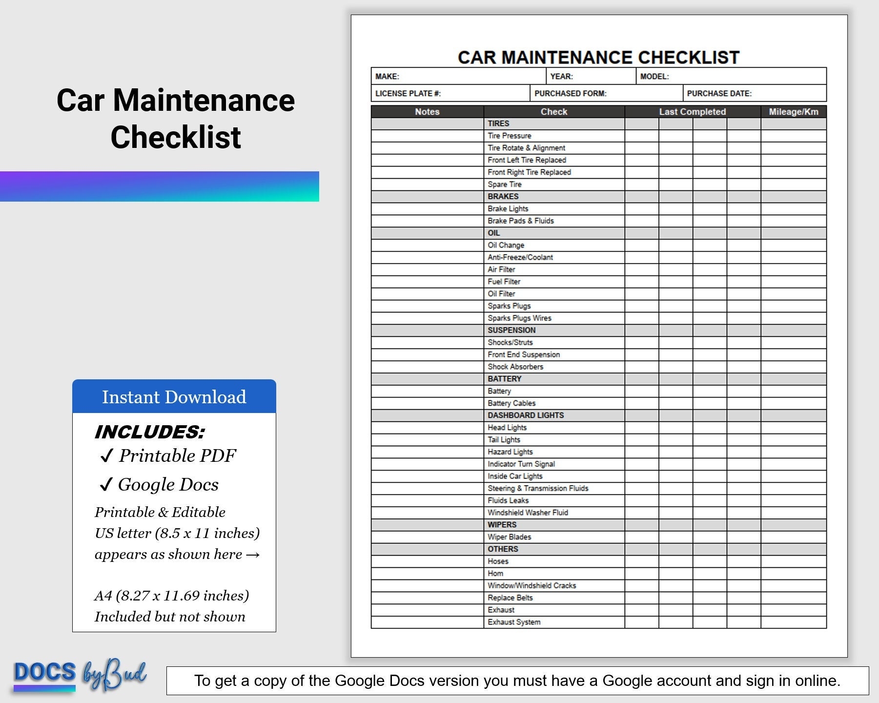 Free Printable Car Maintenance Checklist Free Printable Car Maintenance Checklist