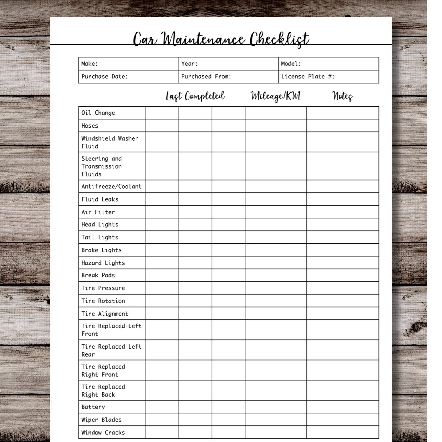 Car Maintenance Printable Checklist Etsy Car Maintenance Printable Checklist Etsy