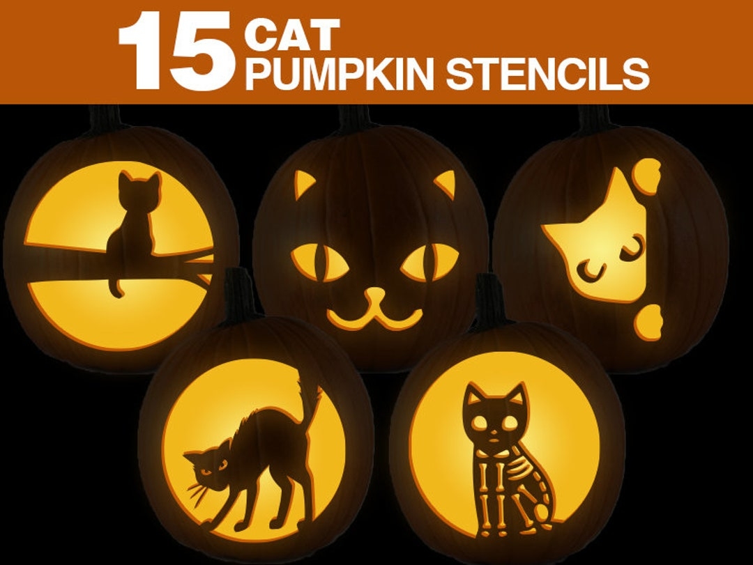 Cat Pumpkin Stencils Printable Cat Pumpkin Carving Stancils Set Kids Halloween Crafting Etsy UK