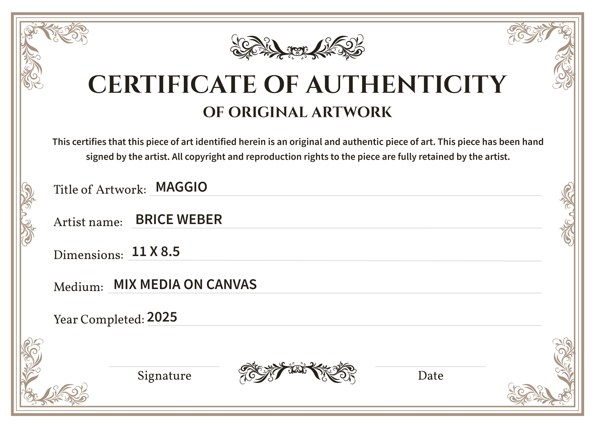 Art Certificate Template Free Printable