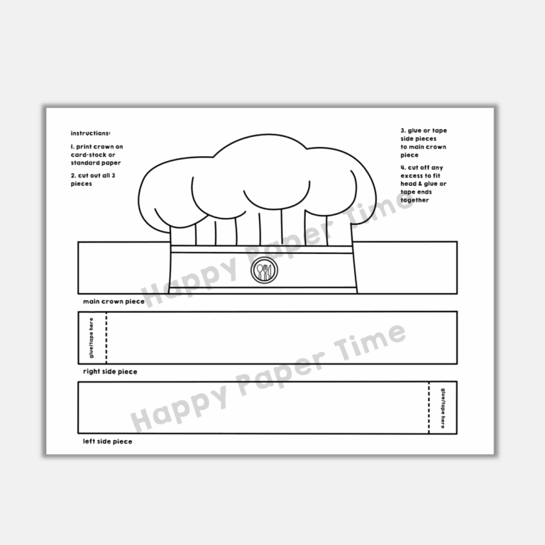 Chef Hat Cook Paper Crown Printable Coloring Craft Activity For Kids