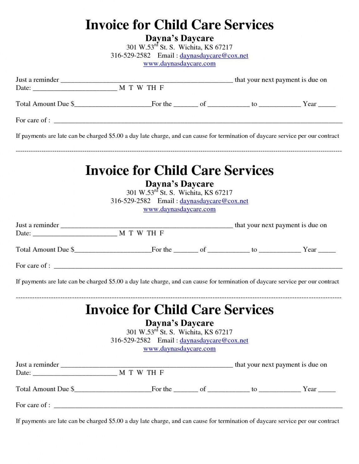 Free Printable Child Care Receipt Template