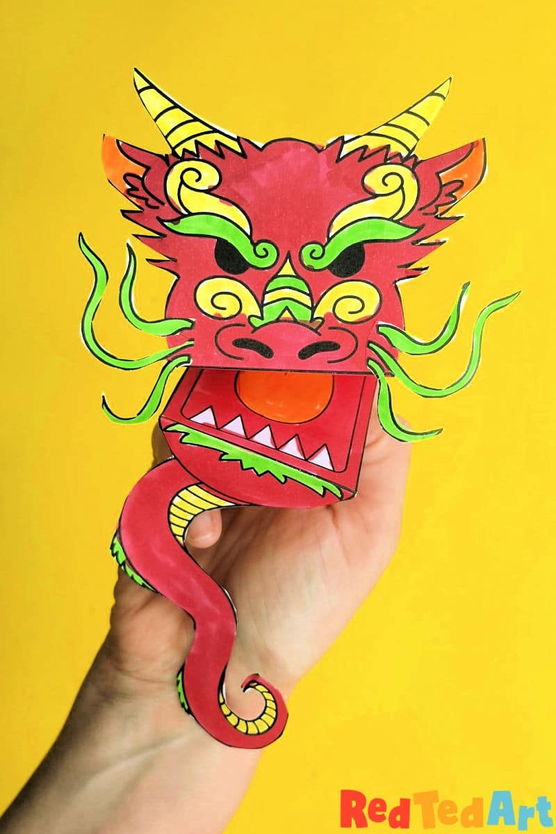 Chinese New Year Paper Dragon Printable Puppet Red Ted Art 