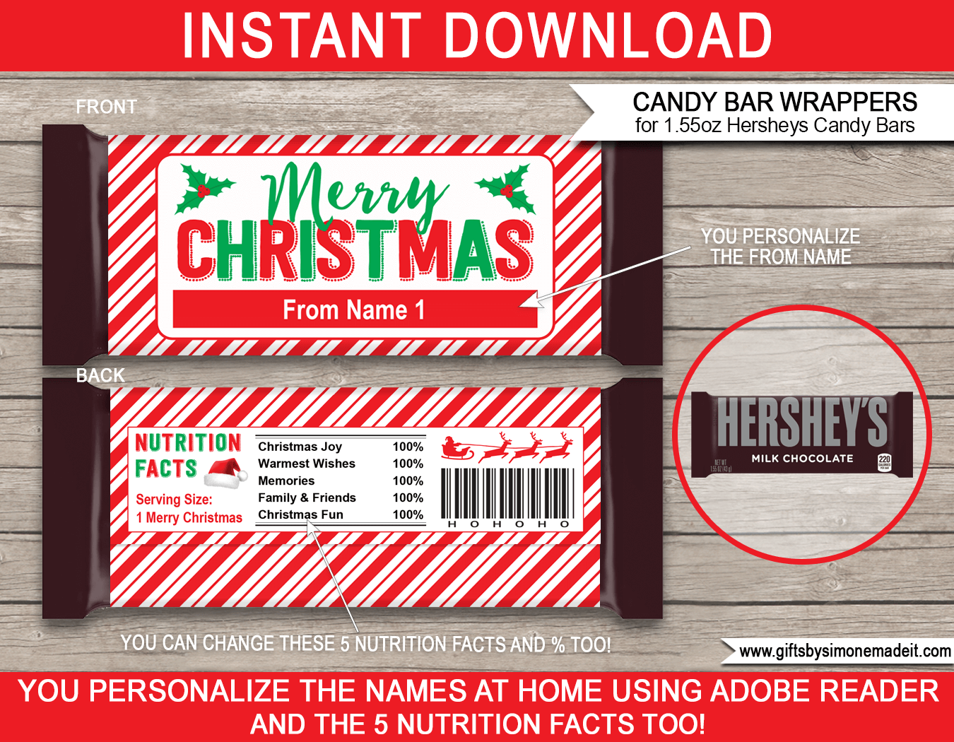 Christmas Candy Bar Wrappers 1 55oz Hersheys Red U0026 Green