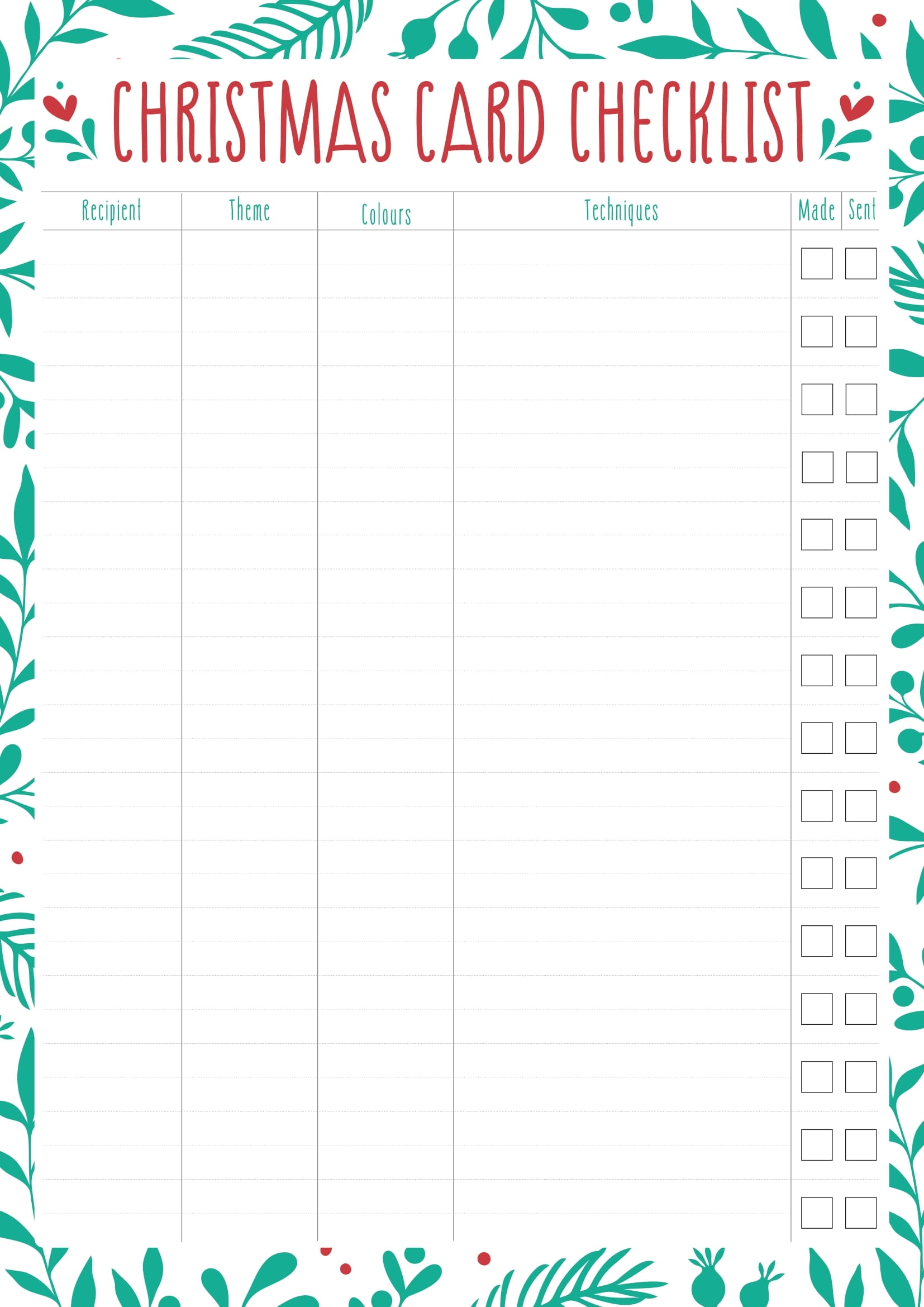 Christmas Card Checklist Paper Craft Download