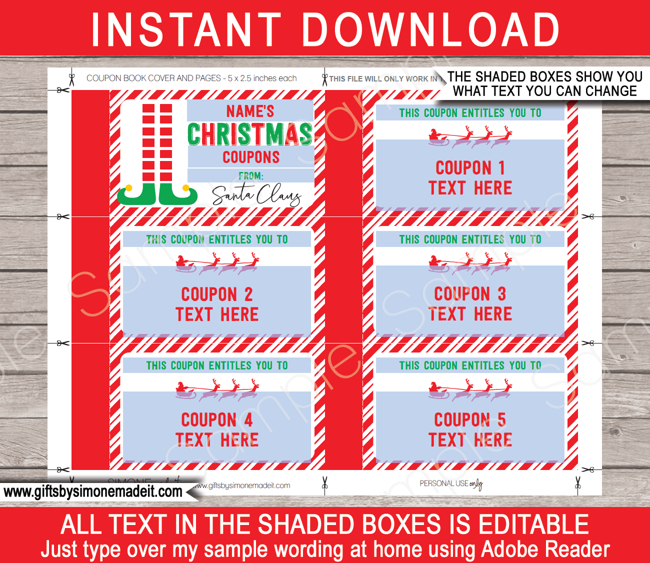 Christmas Coupon Book U0026 Envelope Elf From Santa Red U0026 Green