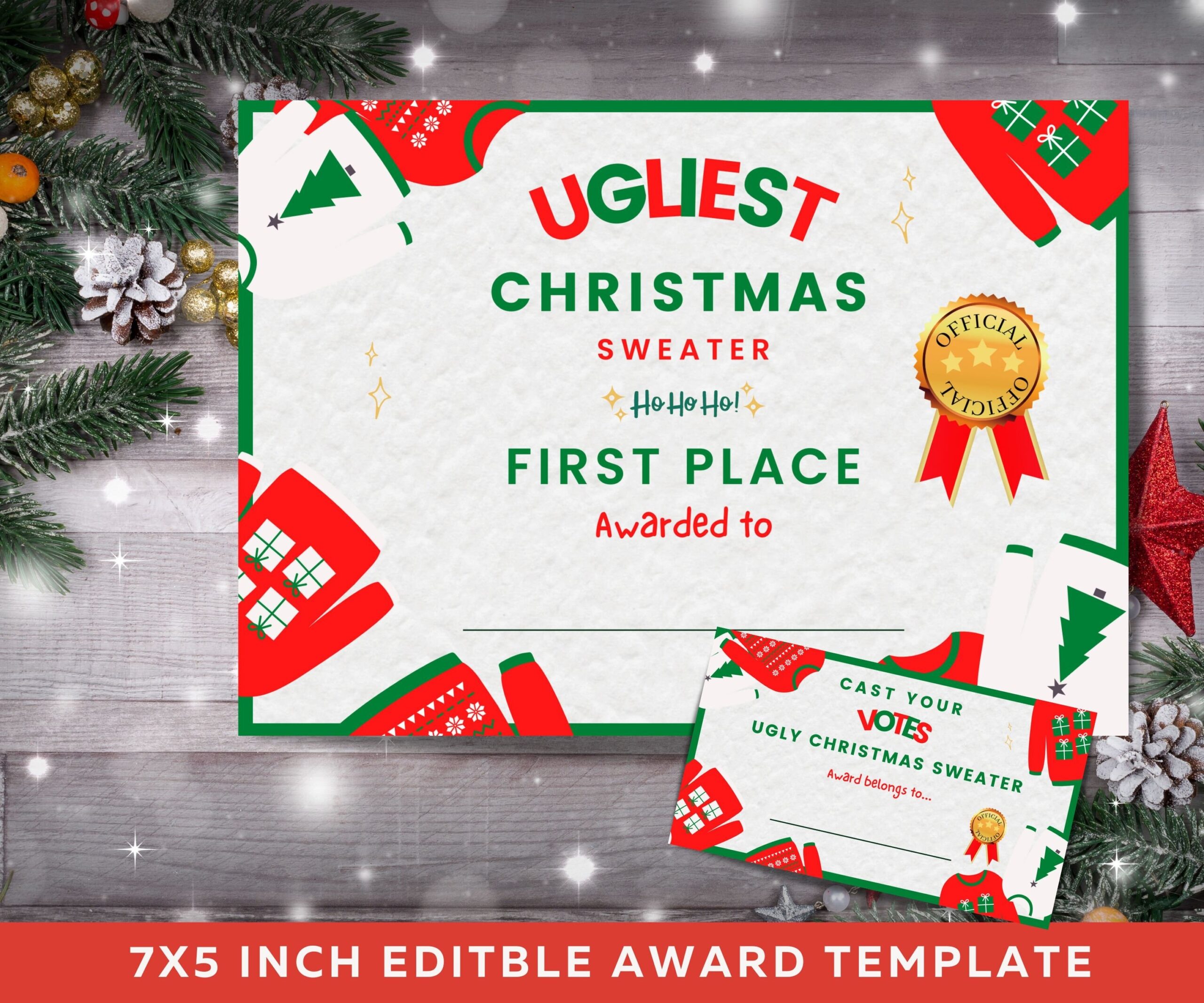 Christmas Party Competition Ugly Sweater Contest Ugly Christmas Sweater Award And Voting Cards Printable Cards Editable Template UG01 Etsy