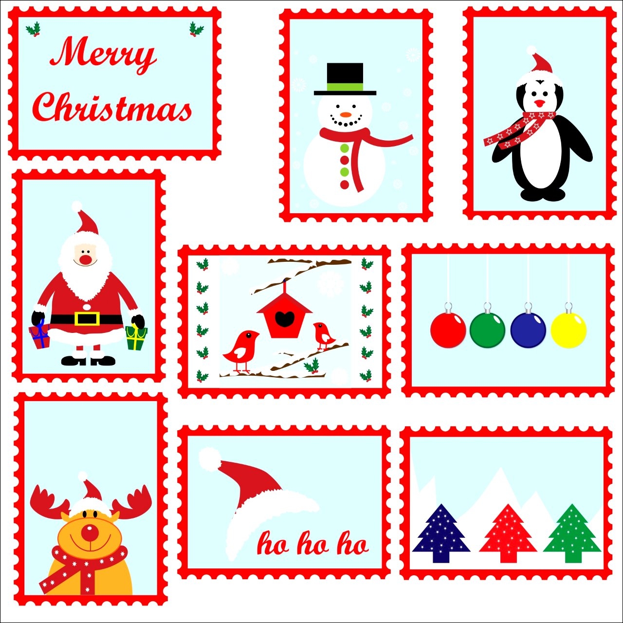 Christmas Postage Stamps Template Free Digitally made 