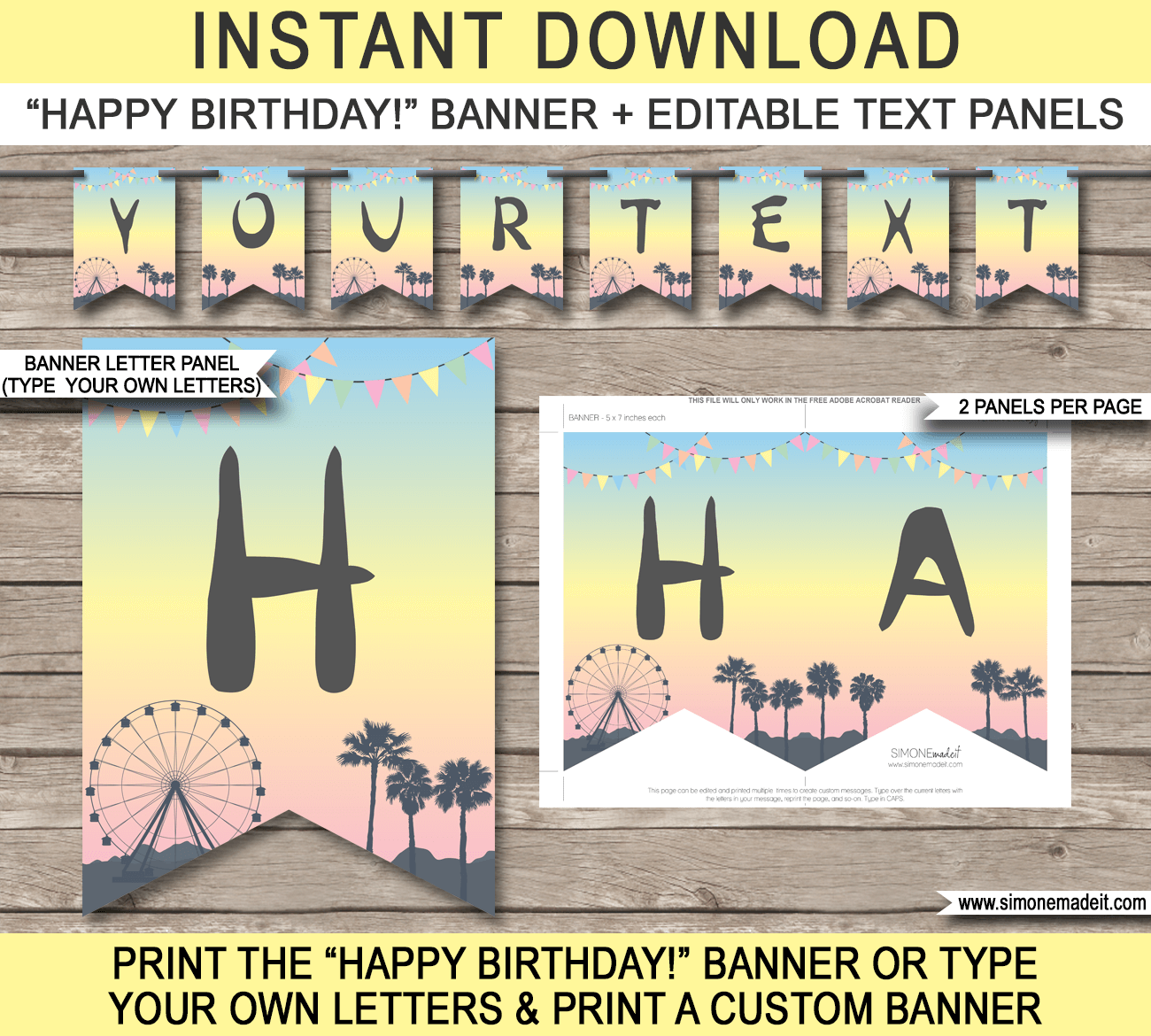 Coachella Themed Party Pennant Banner Template Printable Decorations