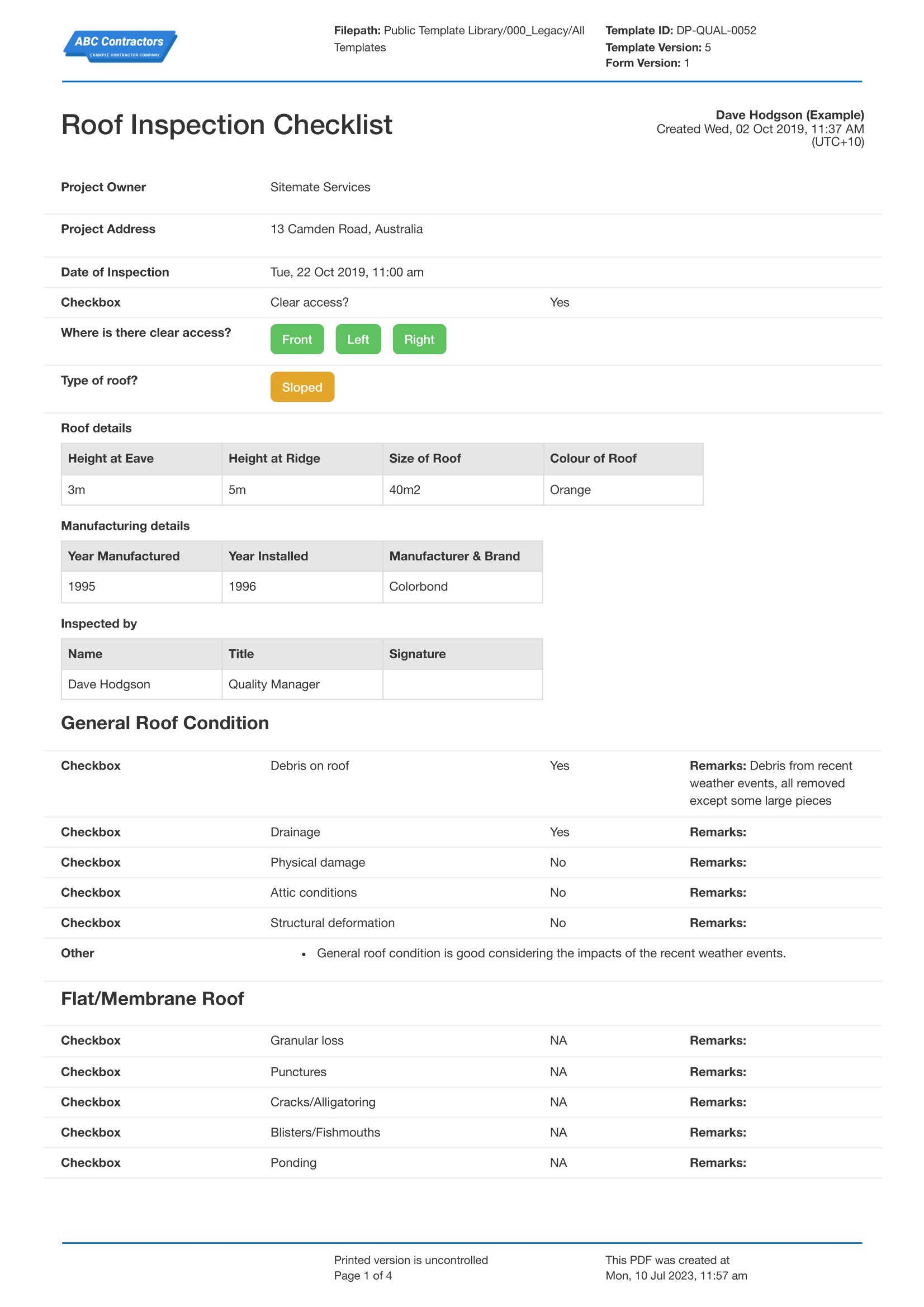 Commercial Roof Inspection Checklist Template Use It Free
