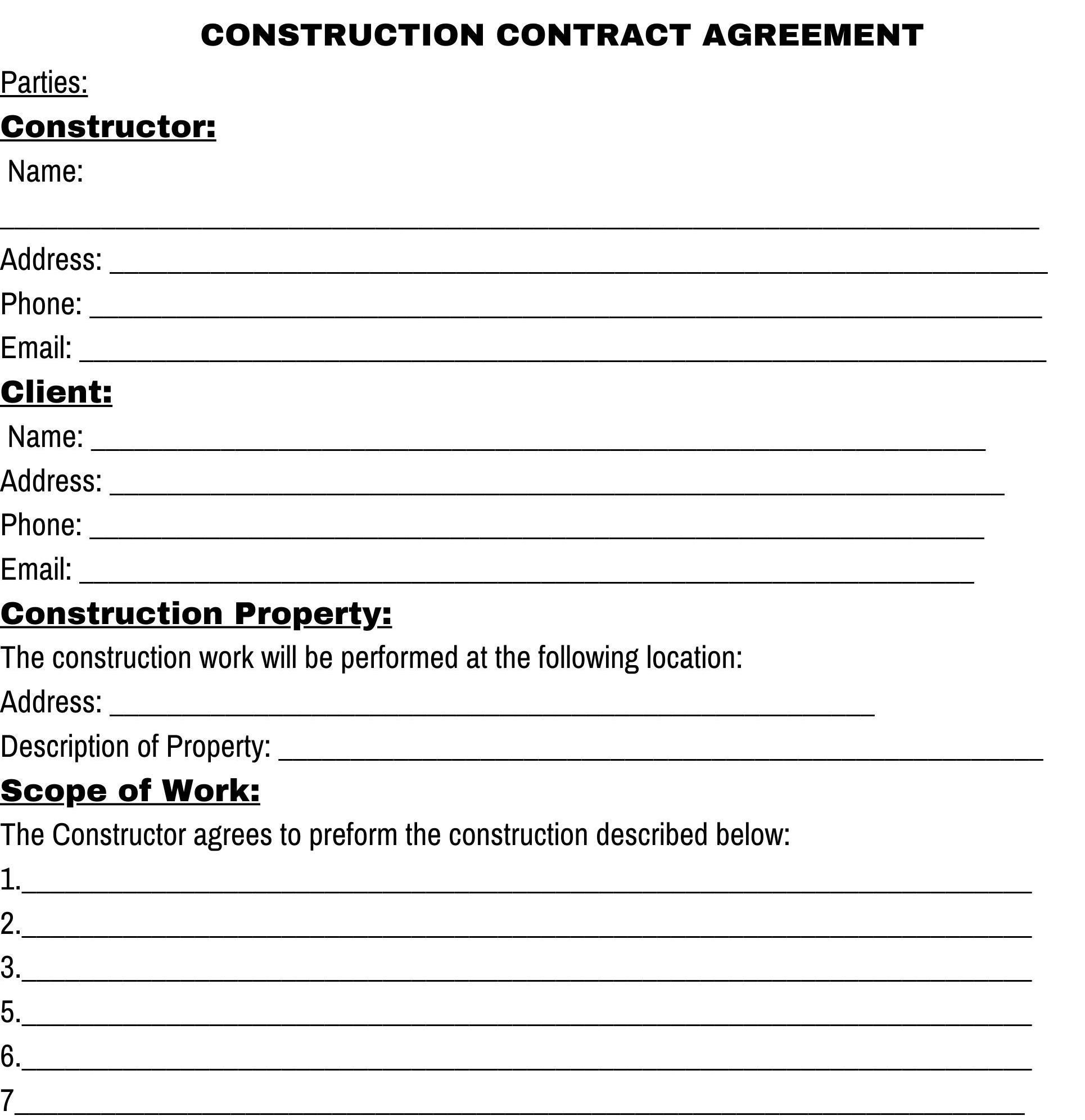Printable Blank Contract Template