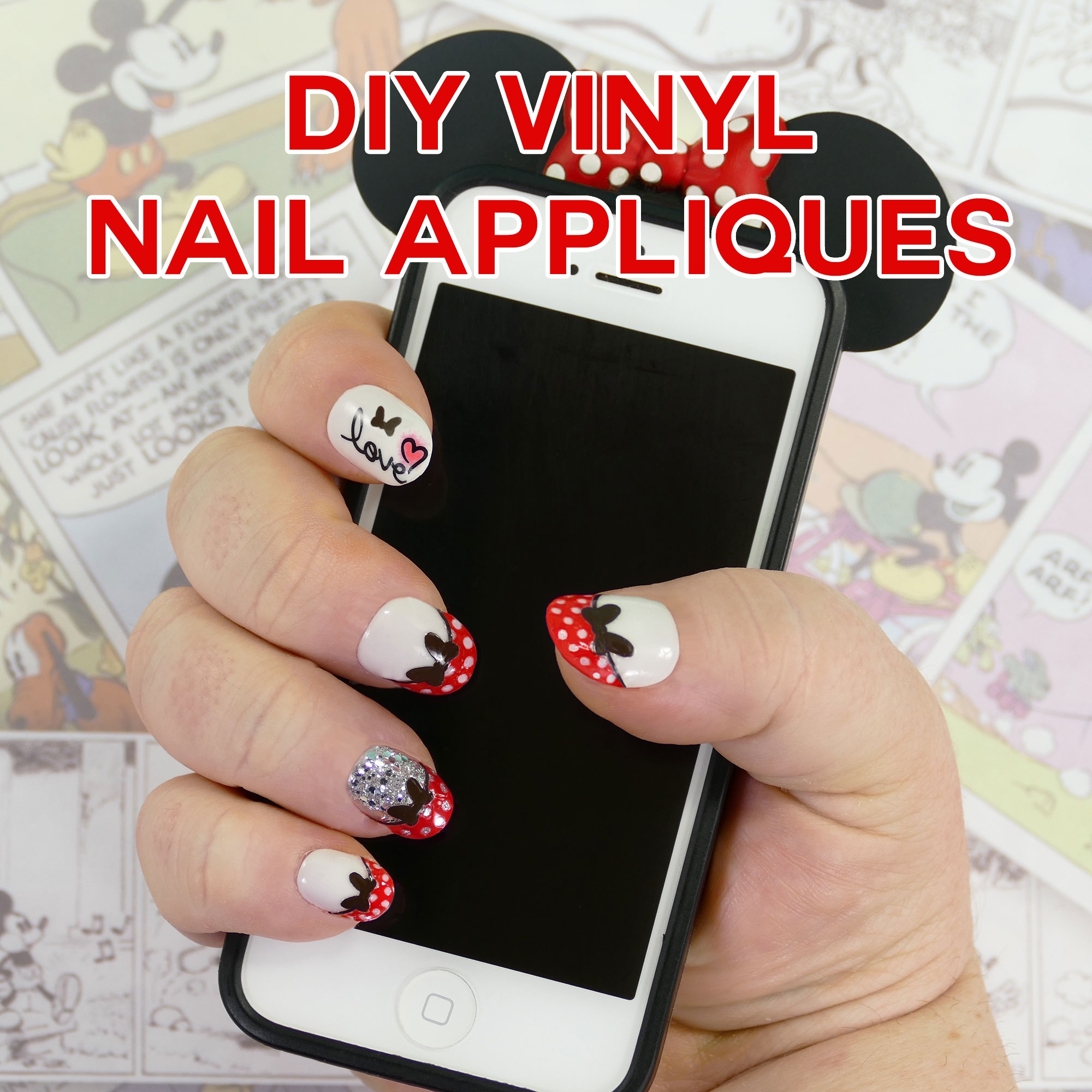 DIY Minnie Mouse Nail Tips Vinyl Appliques Made On The Cricut 