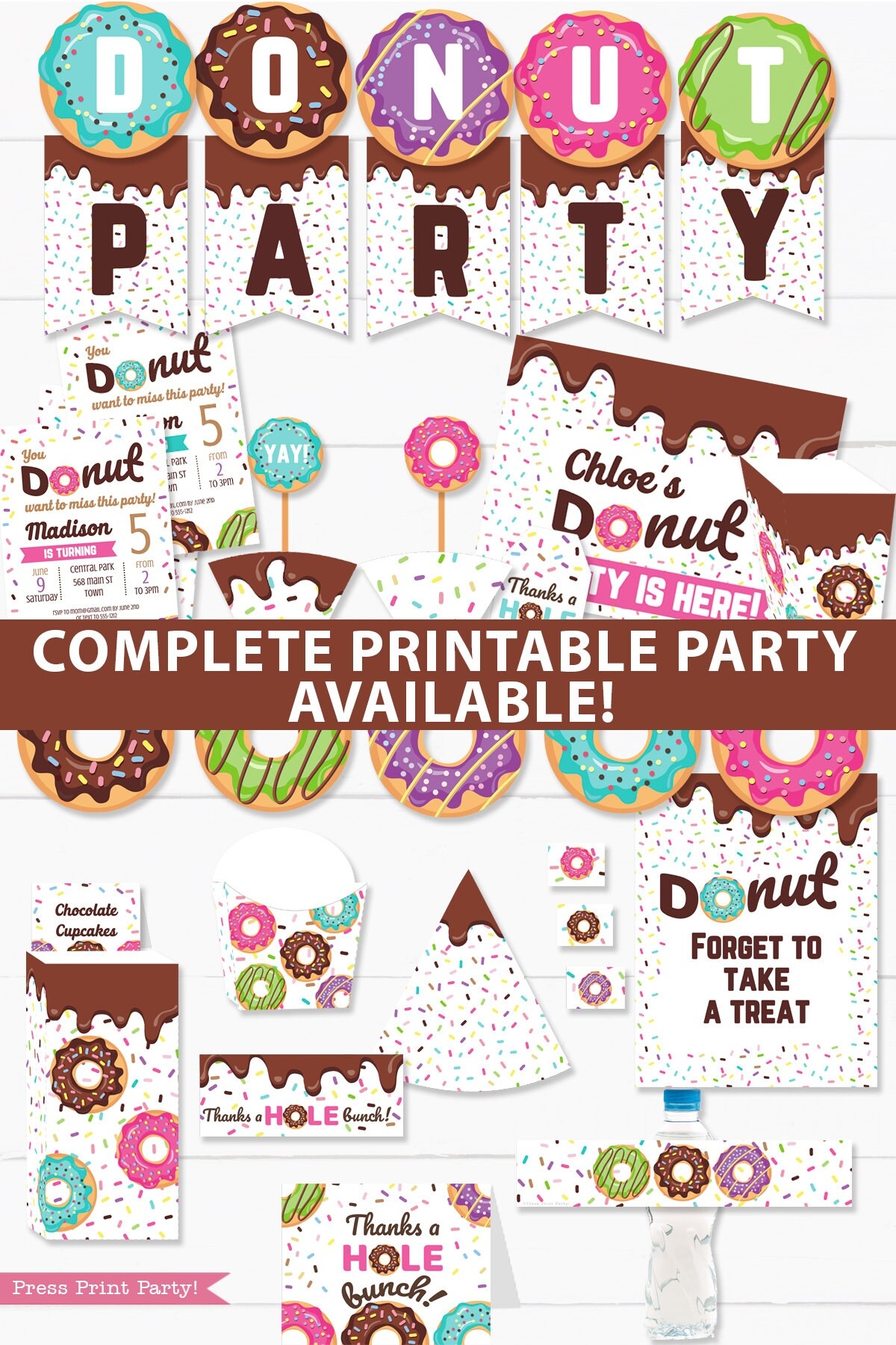 Donut Birthday Invitation Printable Pink Donut U0026 Sprinkles Donut Party Girl Donut First Birthday Party Invitation INSTANT DOWNLOAD Etsy