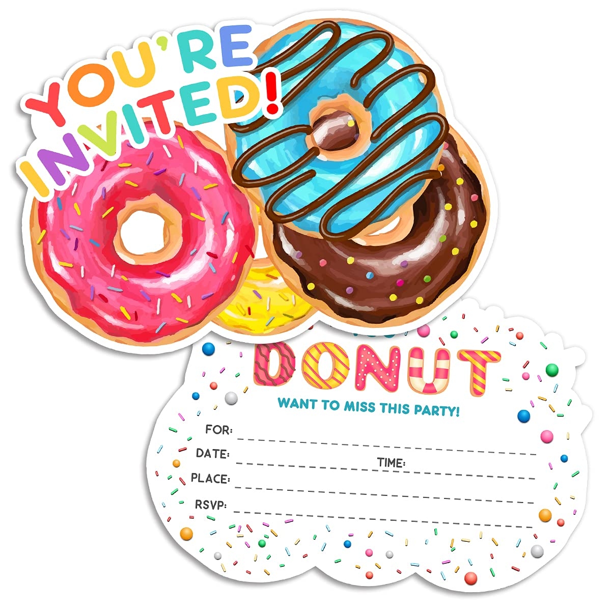 Donut Kids Birthday Party Invitations Doughnut Theme Baby Shower Donut Happy Birthday Invitations Invite Cards 30 Count With Envelopes Doughnut Boys Girls Kids Party Amazon ca Health U0026 Personal Care