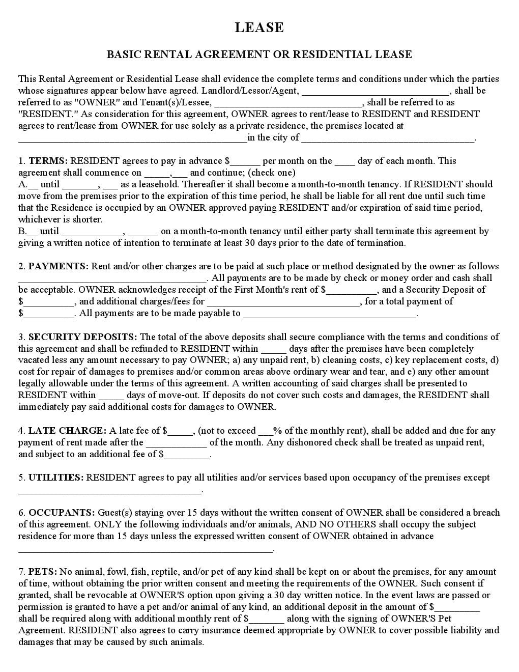 Free Printable Rental Contract Template