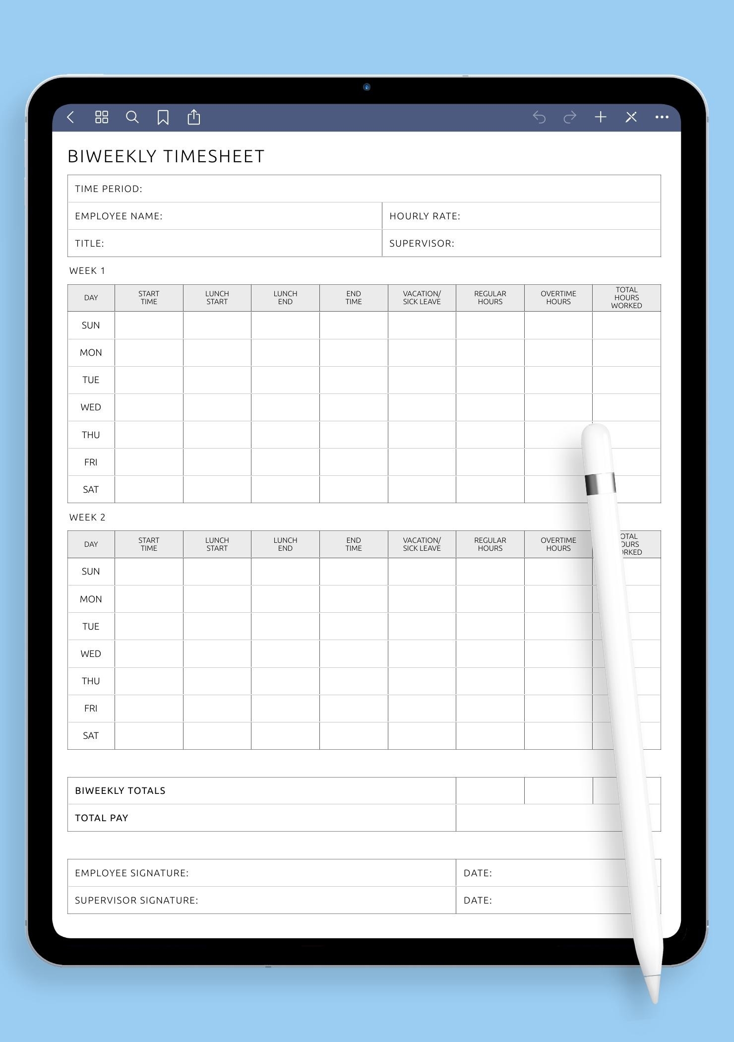Download Printable Biweekly Timesheet Template PDF